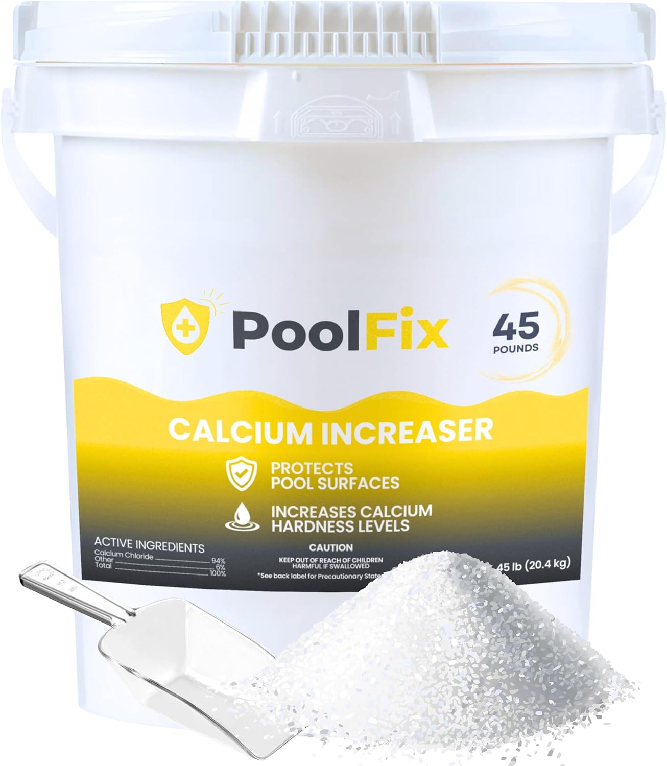 Calcium Hardness Increaser for Swimming Pools – Fast-Dissolving Calcium Chloride for Balanced Water and Surface Protection – Boost Hardness Levels in All Pools Types – 45lb Bucket