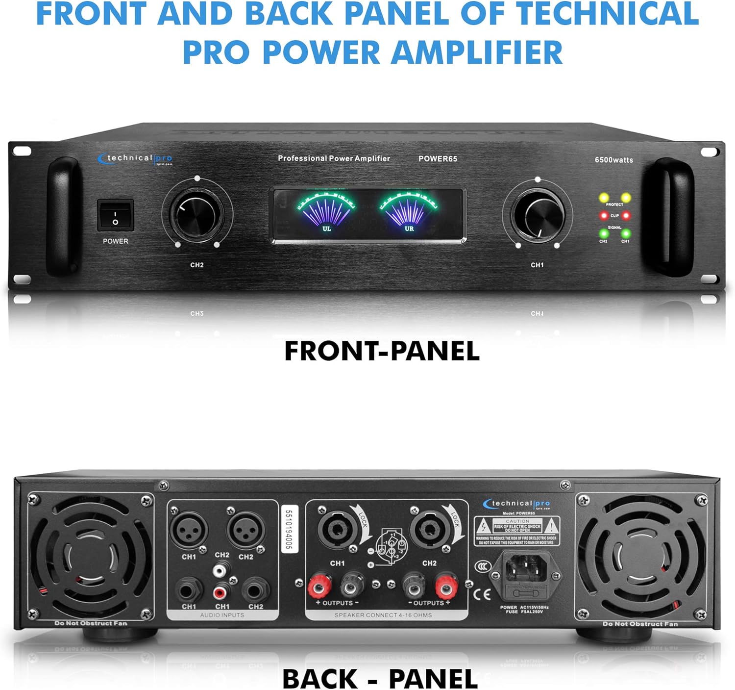 Technical Pro 6000 Watts Professional Portable PA System, 2 Channel Digital Stereo Power Amplifier with Dual Cooling Speed Fans for Home Speaker System