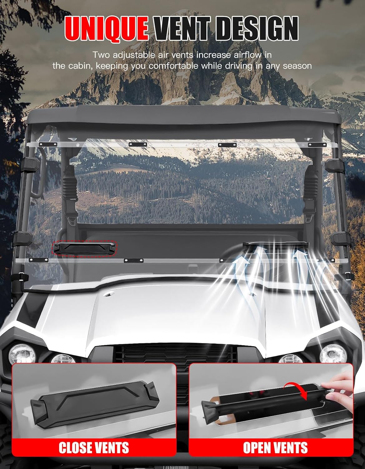 Front Full Windshield for Kawasaki Mule Pro MX, Clear 1/5