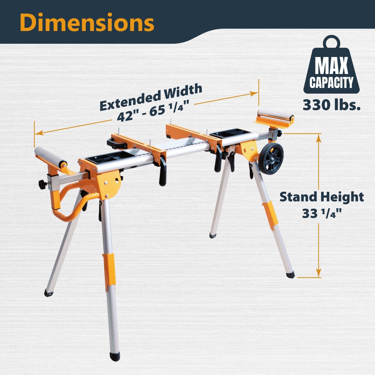 POWERTEC Miter Saw Stand w/Wheels, Collapsible and Portable Tool Stand with Systematic Tool Storage Trays, 330Lbs Load Capacity and Quick-Release Mounting Brackets, Miter Saw Accessories (MT4008VNEW)