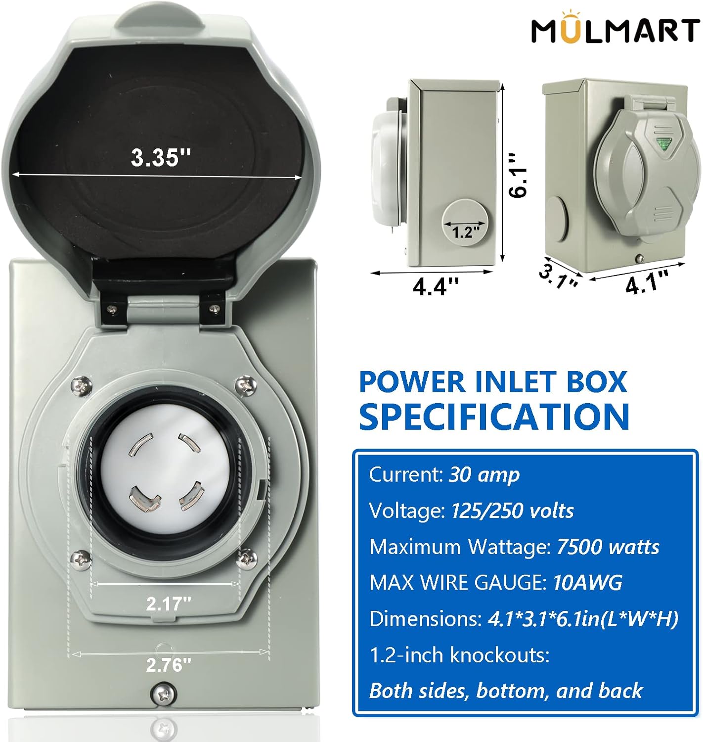 30 Amp Generator Cord and Power Inlet Box, 50FT Generator Cords 30 Amp,125V/250V Generator Power Cord NEMA L14-30P to L14-30R,Twist Lock Connector