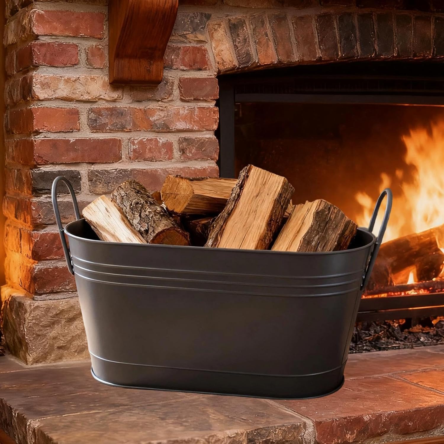 Metal Ash Bucket Fire Pot for Outside Storage Container Compact Multi Functional Firepit Bowl for Yard Barbecue Picnic Hiking 21.46x7.87x13.78 inch