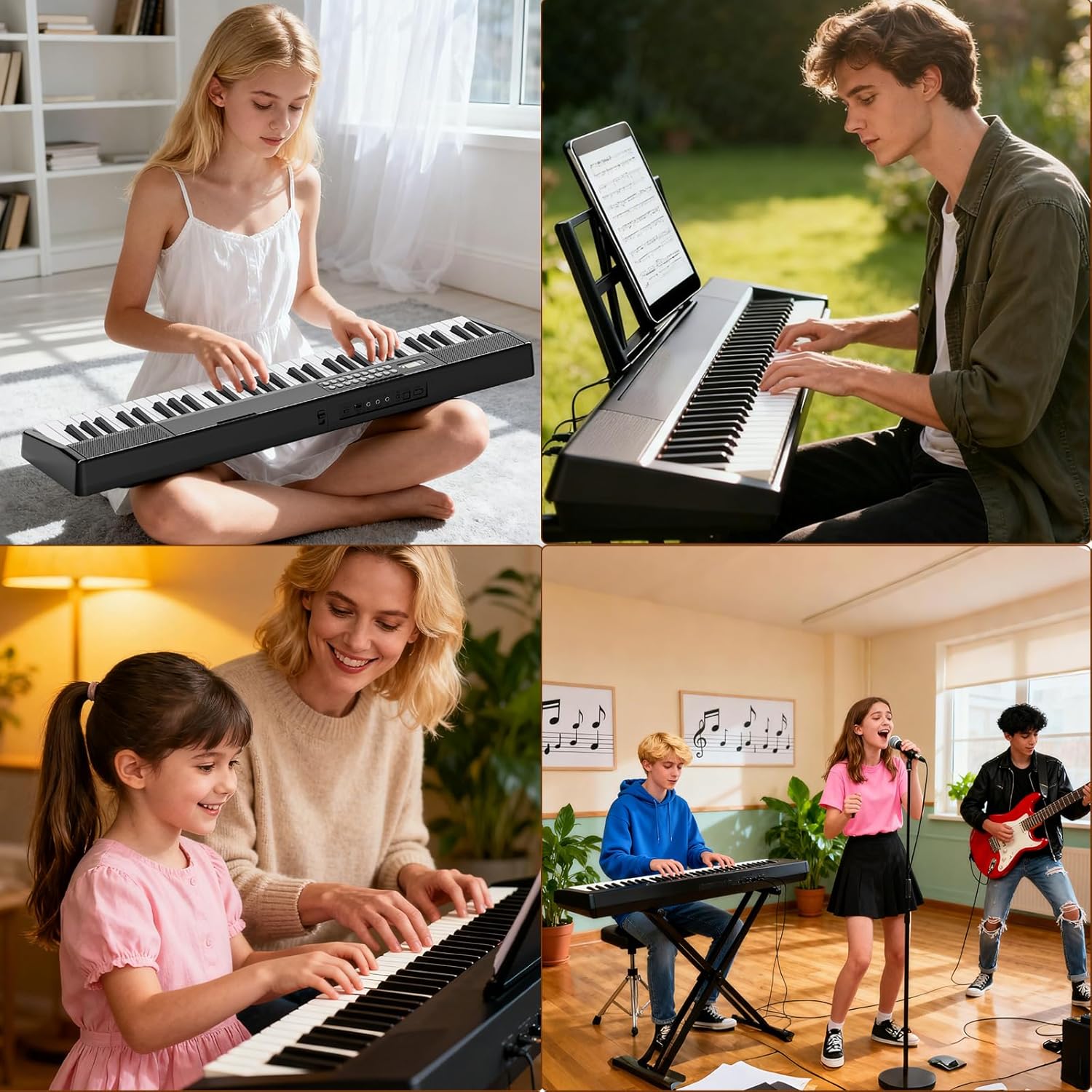 Electronic Piano Keyboard,Foldable 61 Key Digital Pianos with Power Adapter,Sheet Music Stand,Sticker,Bag,Gift for Beginners,Black