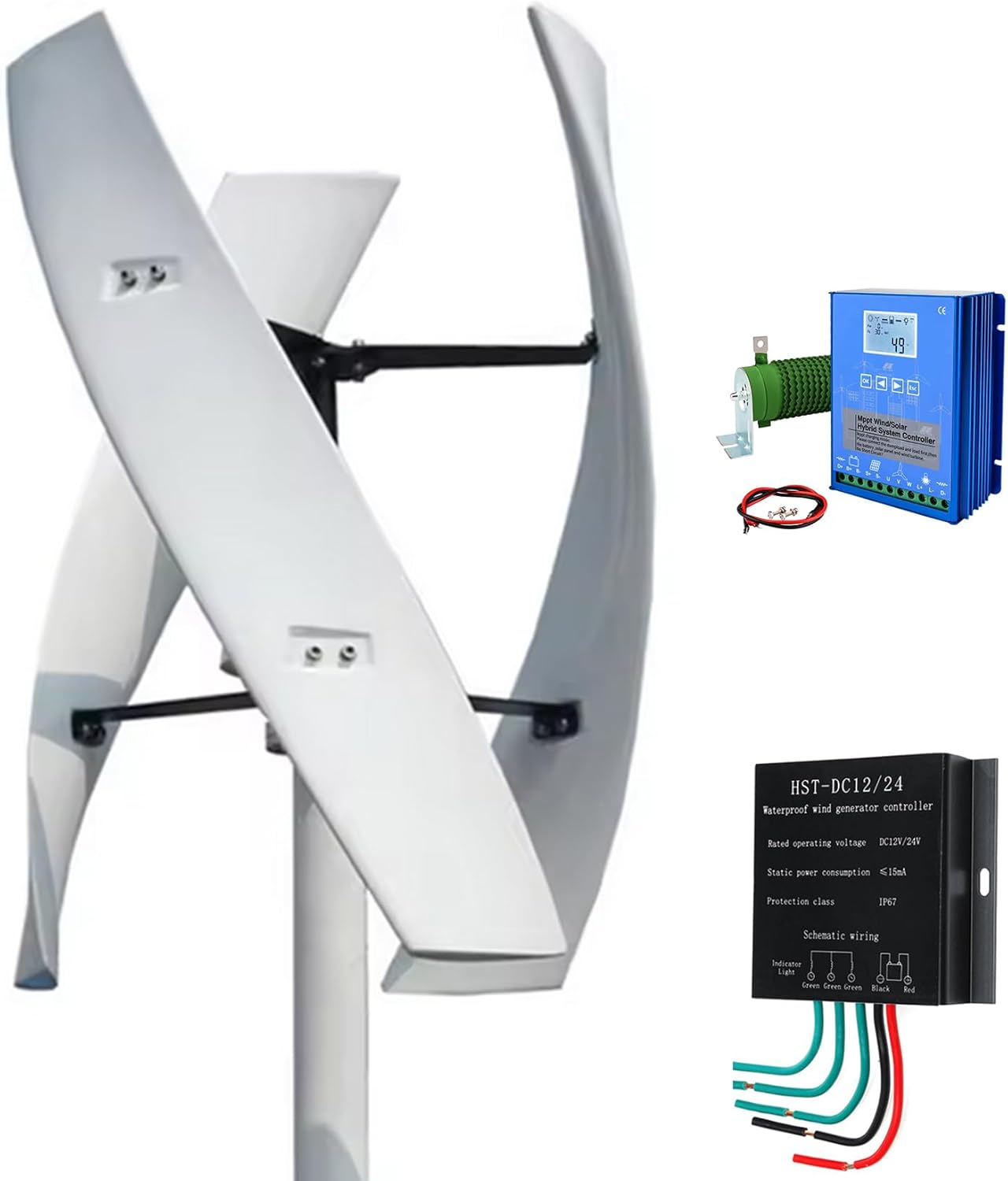 48v,3000W Noiseless Vertical Axis Wind Turbine Generator with MPPT Controller, 220V 12V 24V 48V Magnetic Levitation Turbine for Home Street Lighting (White)