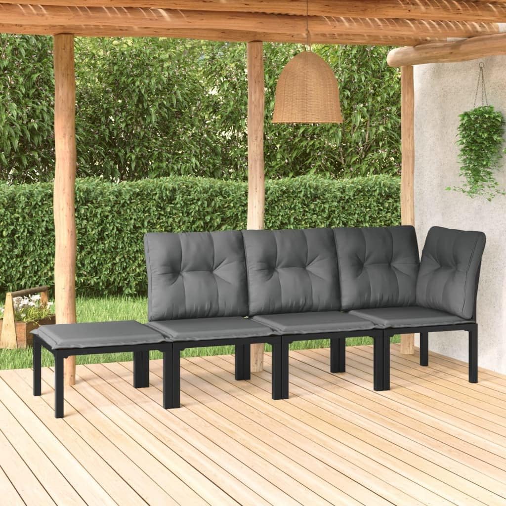 4 Piece Patio Lounge Set Black and Gray Poly Rattan,Sturdy Garden Lounge Set with Weather Resistant Rattan and Comfortable Cushions for Outdoor Relaxation Outdoor Furniture Sets, Sectional Sofa Units