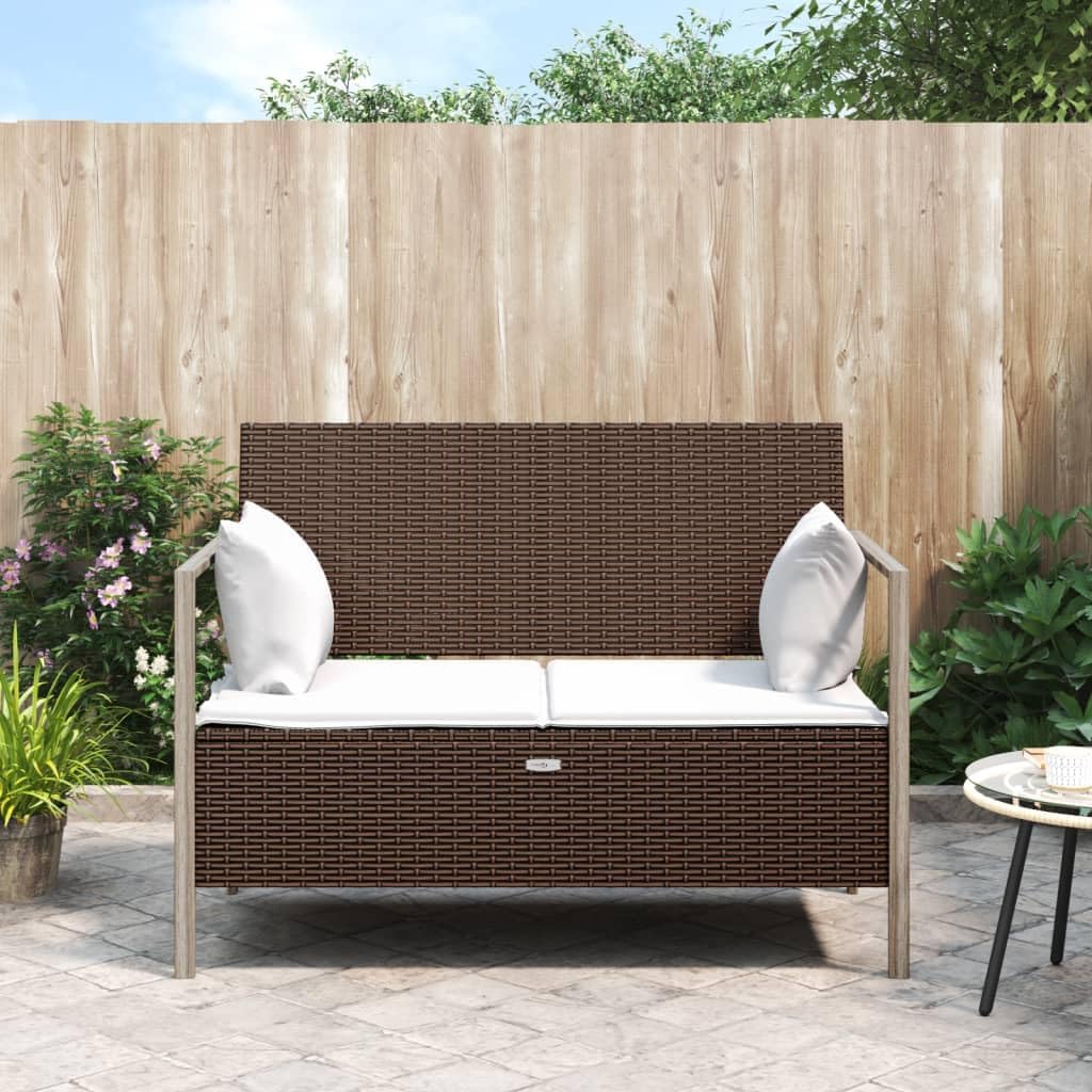 Patio Benches 2-Seater Patio Bench with Cushions Brown Poly Rattan,Cozy Outdoor Patio Bench with Storage and Cushions Outdoor Furniture & Accessories