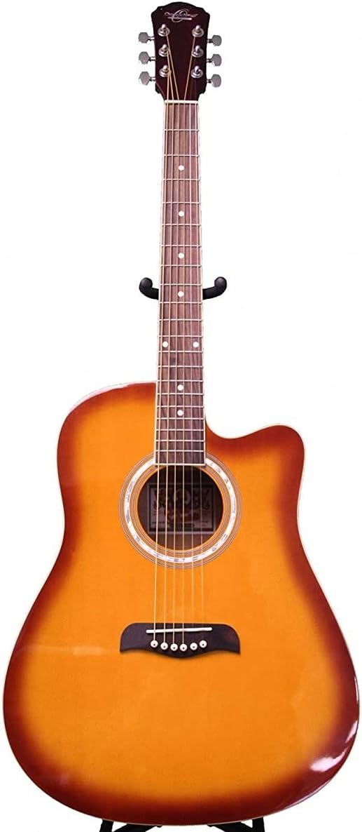 Oscar Schmidt 6 String Acoustic Guitar, Right, Tobacco Sunburst (OD45CTSPAK-W)