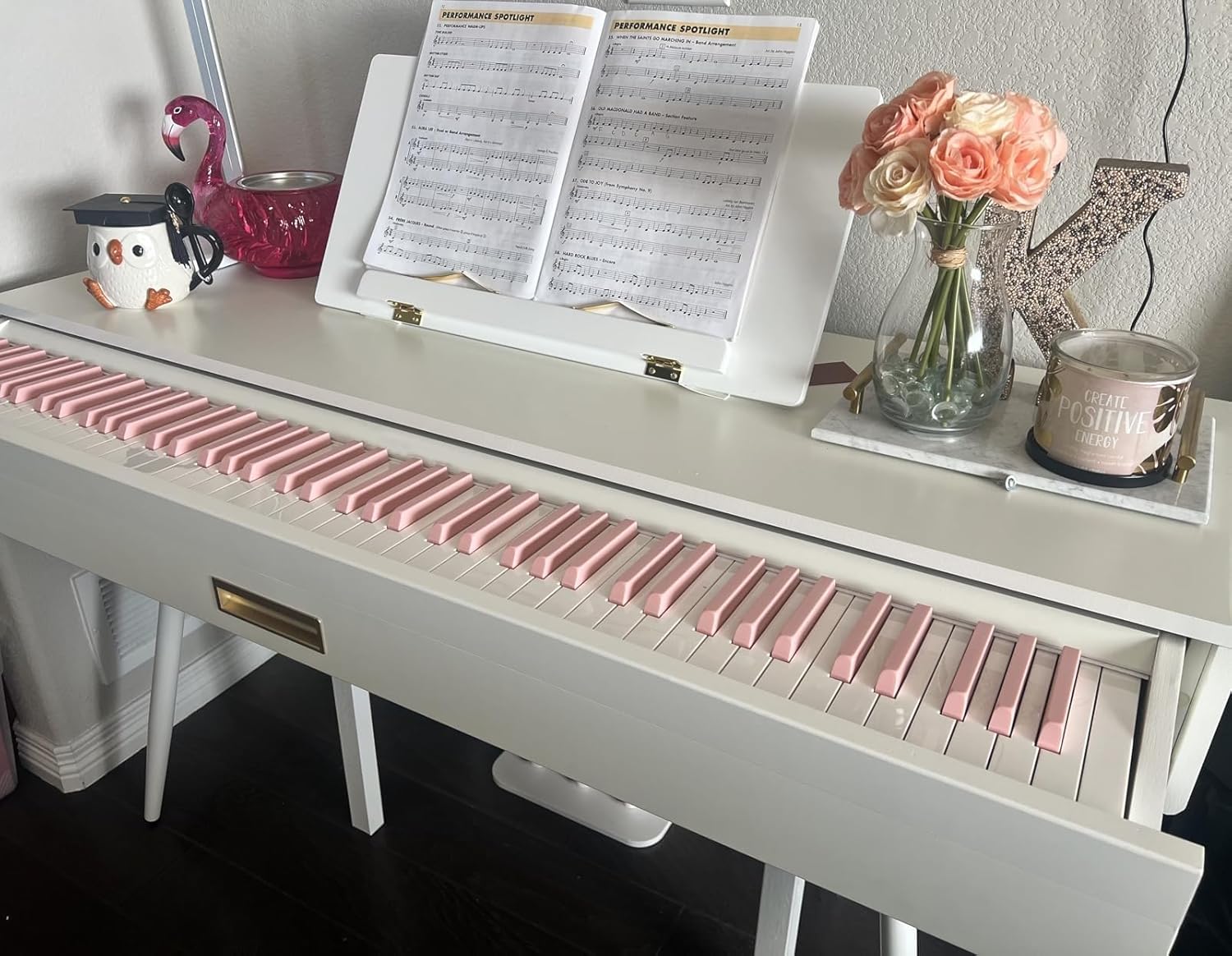 LANDTOM 88-Key High Level Heavy Hammer Electric Piano Drawer Type Home Desk Electronic Piano for Beginners/Intermediates/Seniors/Specialist (Pink key with bench)