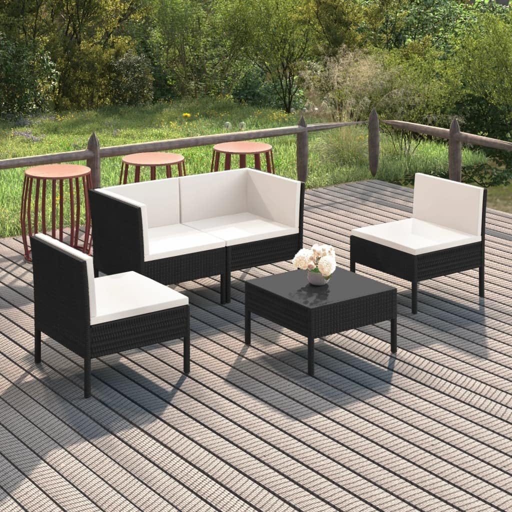 5 Piece Patio Lounge Set with Cushions Poly Rattan Black,Relaxing Outdoor Lounge Set: WeatherResistant Rattan Furniture for Gardens and Patios Patio Furniture Sets, Outdoor Furniture Sets