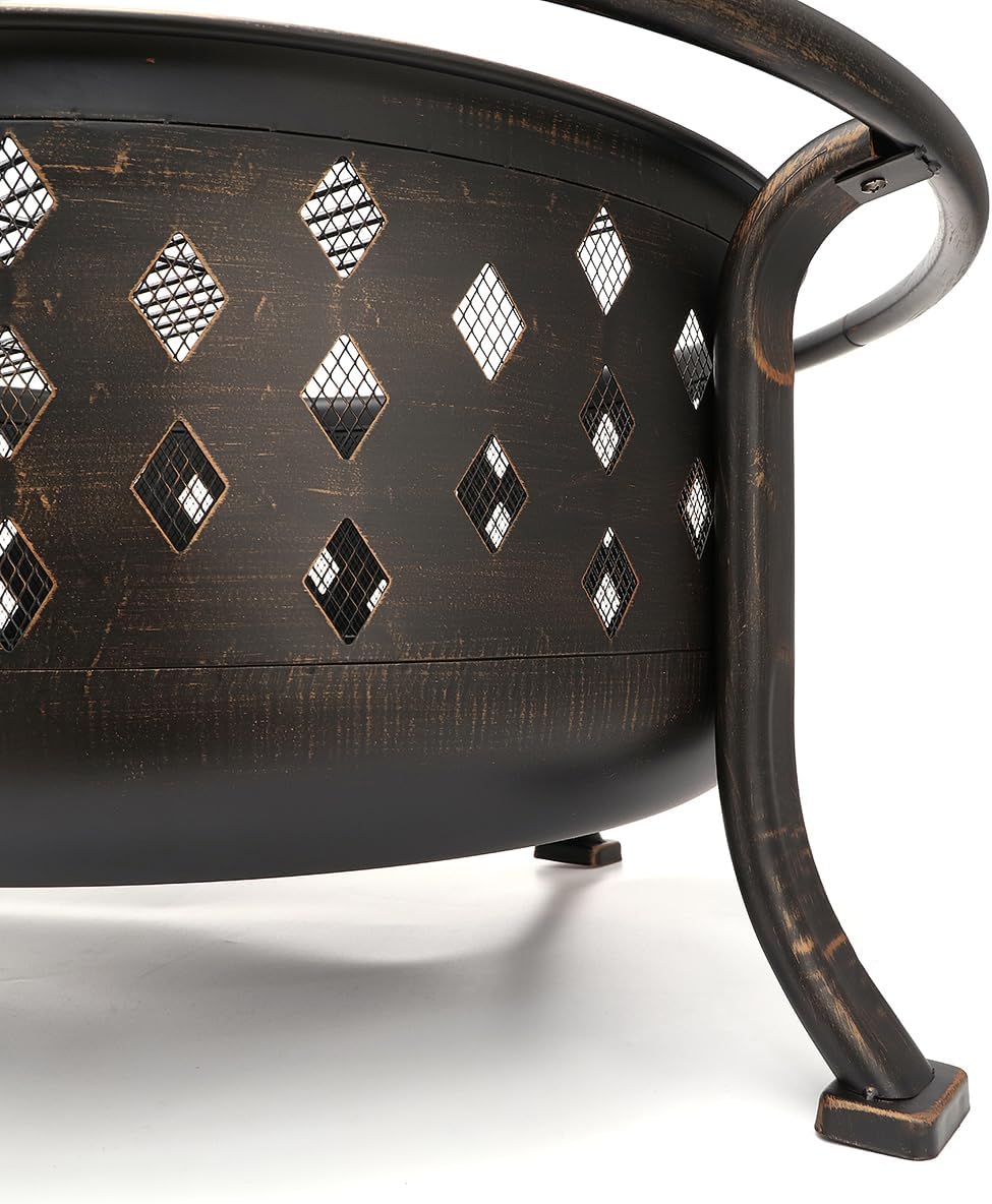 36 Inch Fire Pits for Outside Outdoor Wood Burning Firepit with BBQ Grate Large Heavy Duty Steel Firepit Bowl Bonfire Pit for Patio Backyard Garden Camping