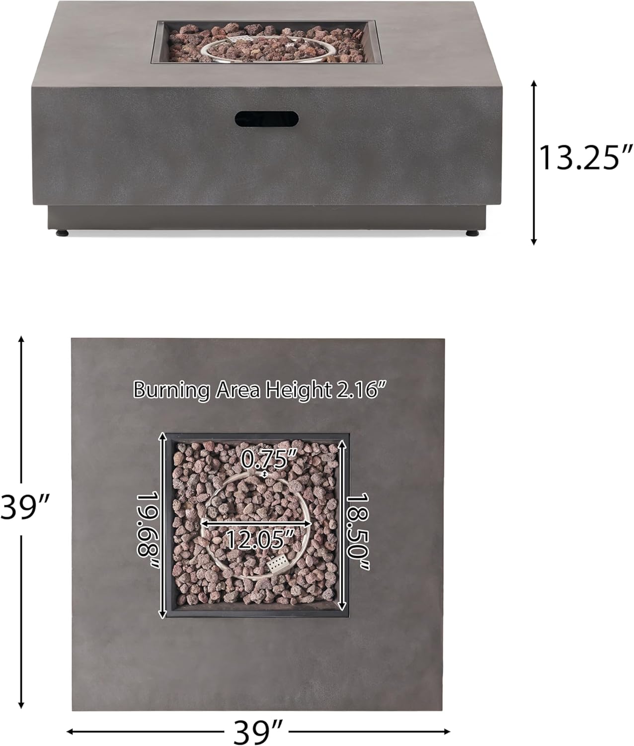 Square Fire Pit 50,000 Btu – Stone Gray Outdoor Gas Fire Pit with Lava Rocks, Modern Patio Heater for Backyard, Deck, – Durable Stylish (1 Doors)