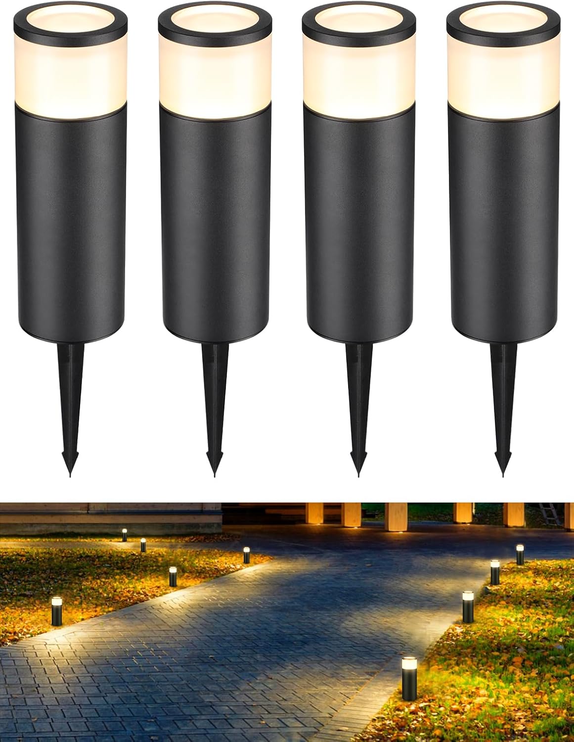 LEONLITE Low Voltage Path Lighting, 5W LED Landscape Bollard Pathway Light, Landscape Lights Outdoor for Yard, 3000K Warm White, Die-Cast Aluminum IP65 Waterproof, Pack of 4