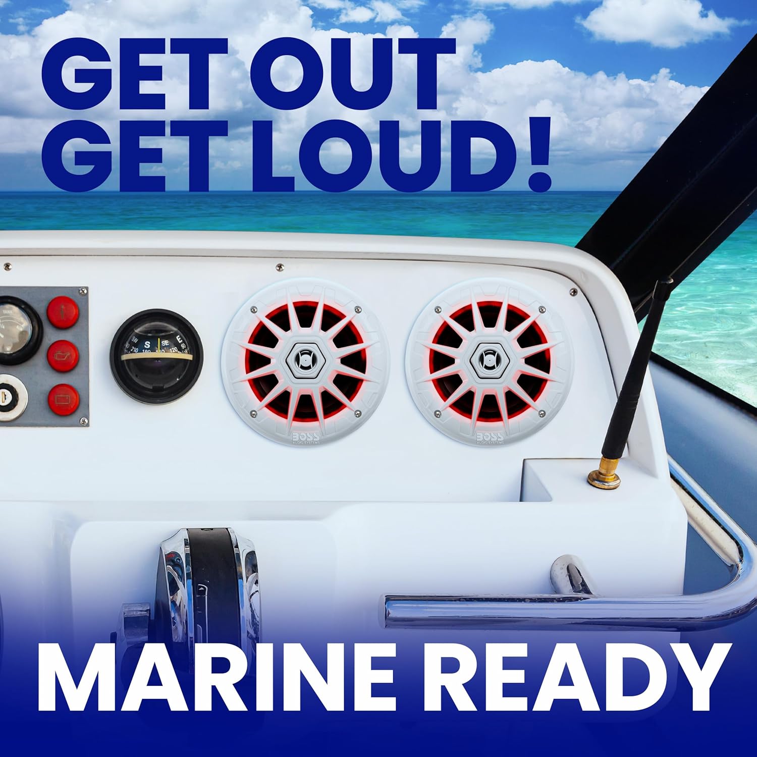 BOSS Audio Systems MRGB65 6.5 Inch Marine Boat Stereo Speakers - 200 Watts (per pair), Coaxial, 2 Way, Full Range, 4 Ohms, Multi-Color Illumination, Weatherproof, Sold in Pairs