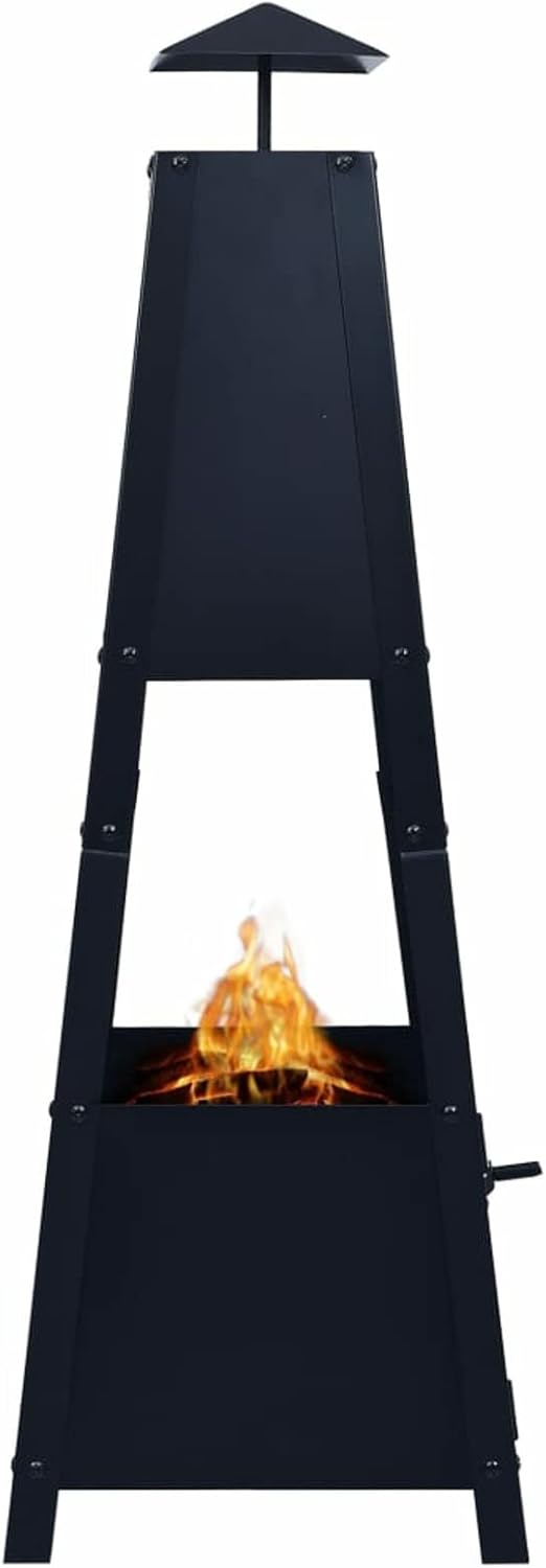 Fire Pit, Pyramid Shape with 4-Leg Stand, 13.8in x 13.8in x 39in, Powder-Coated Steel, for Outdoor and Minimalist Settings