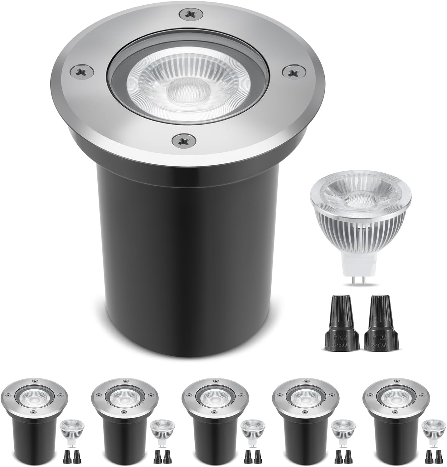 Gardencoin Low Voltage Landscape LED Well Lights, 12V in Ground Lights Outdoor IP67 Waterproof, 4.3 inch Wired Landscape Up Lighting, Included Replaceable 5W 2700K MR16 Bulb Dimmable, 6 Pack