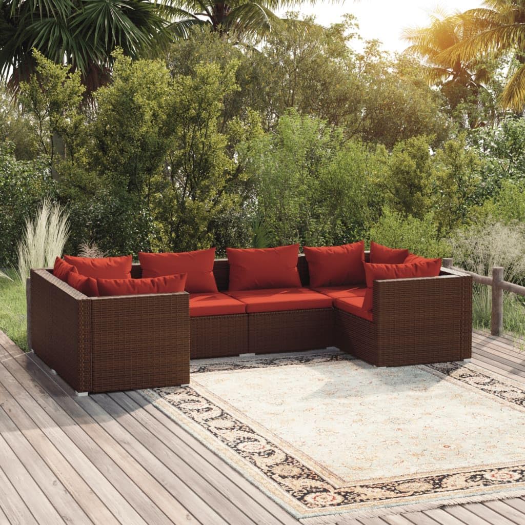 6 Piece Patio Lounge Set with Cushions Poly Rattan Brown,Versatile and Durable Poly Rattan Patio Lounge Set for Outdoor Relaxation Patio Furniture, Outdoor Furniture Sets