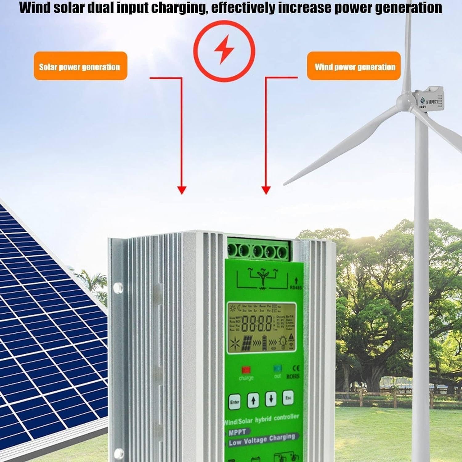 Off Grid MPPT Wind Turbine Solar Charge Controller 12V/24V/48V with Dump Load LCD Display for Wind Generator Solar Panel,for Wind Turbine,Solar Panel,Wind Solar Supplementary Systems(6000W,12V/24V)