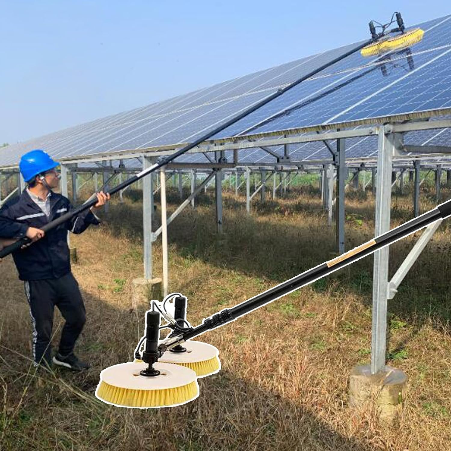 Electric Solar Solar Panel Cleaning Tool, Automatic Solar Panel Cleaning Brush, Outdoor Window Glass Solar, Electric Water Fed Pole Kit, Extendable Pole Water Fed Pool Cleaning Brush,GPBB5.5M