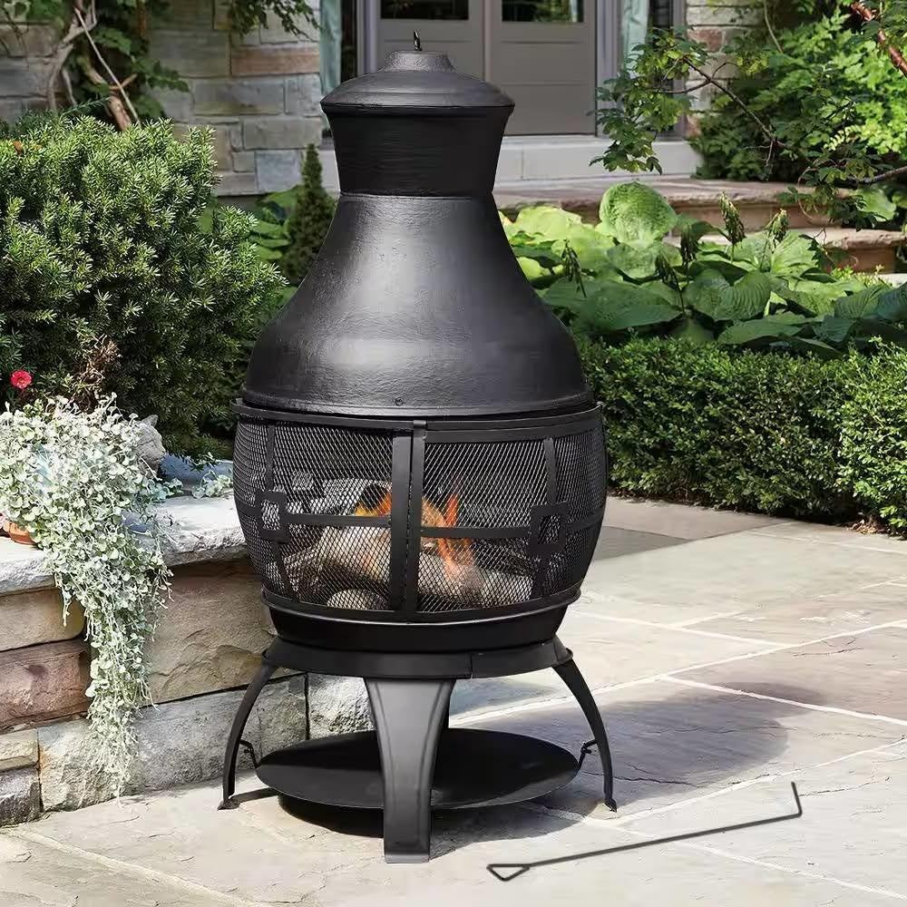45-inch Black Cast Iron and Steel Outdoor Fire Pit Chimenea New