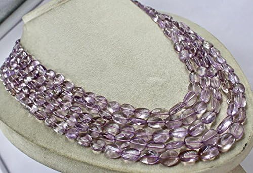 5 Line Natural Amethyst Long Beads Necklace 19 INCHES 13 MM to 10 MM