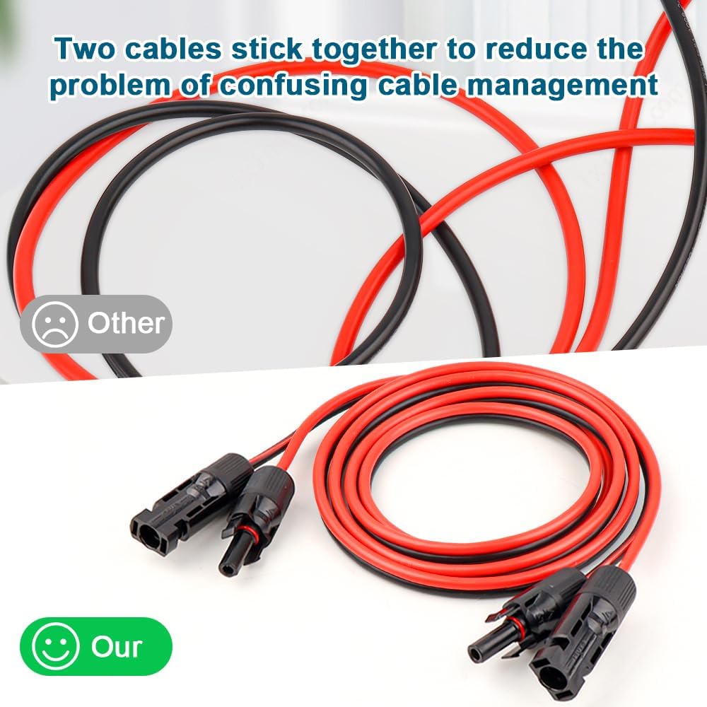 10 AWG Solar Extension Cable 50FT, Flexible Solar Panel Wire with Male to Female Connector Parallel Tinned Copper Wire for Solar Panel, Automotive, RV, Boat, Outdoors