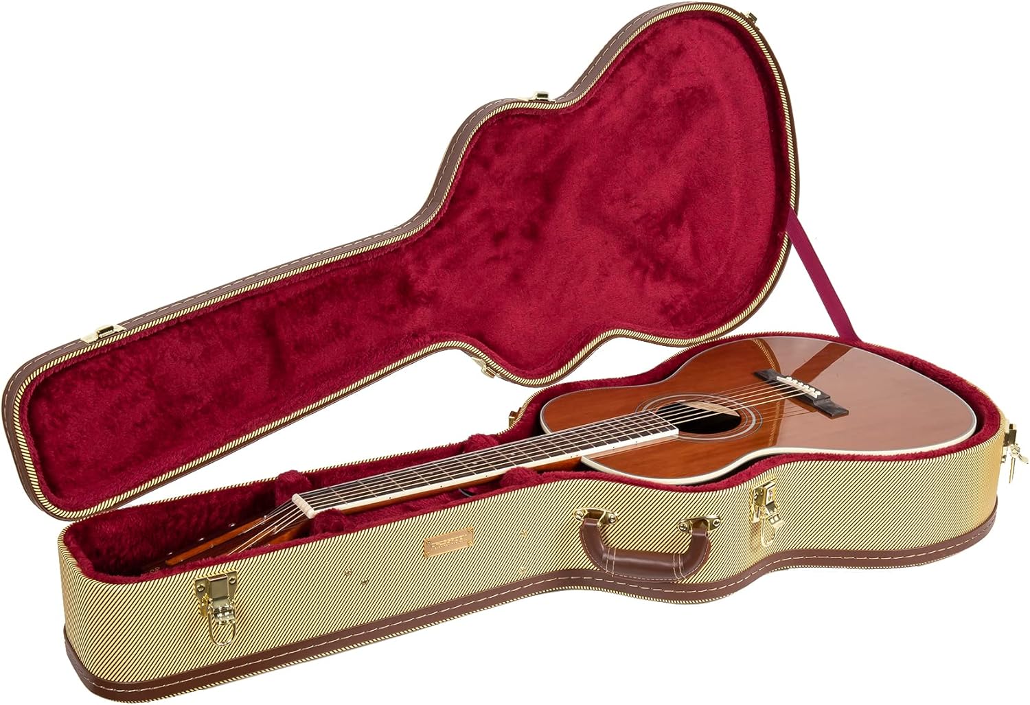 Crossrock Wooden Guitar Case fits 12-Frets 000/OM Acoustic Guitars - Stainless Steel Latches, Sponge Lining, Metal Feet, Storage Space - Vinyl Tweed (CRW620-00012TW)