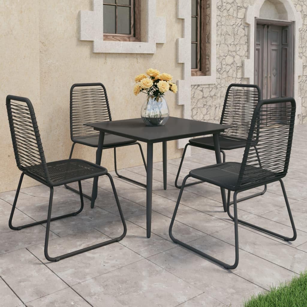 5 Piece Patio Dining Set PVC Rattan Black,Rattan Outdoor Dining Set with Glass Tabletop for Patio, Terrace, or Garden Furniture Sets for Patio, Lawn & Garden
