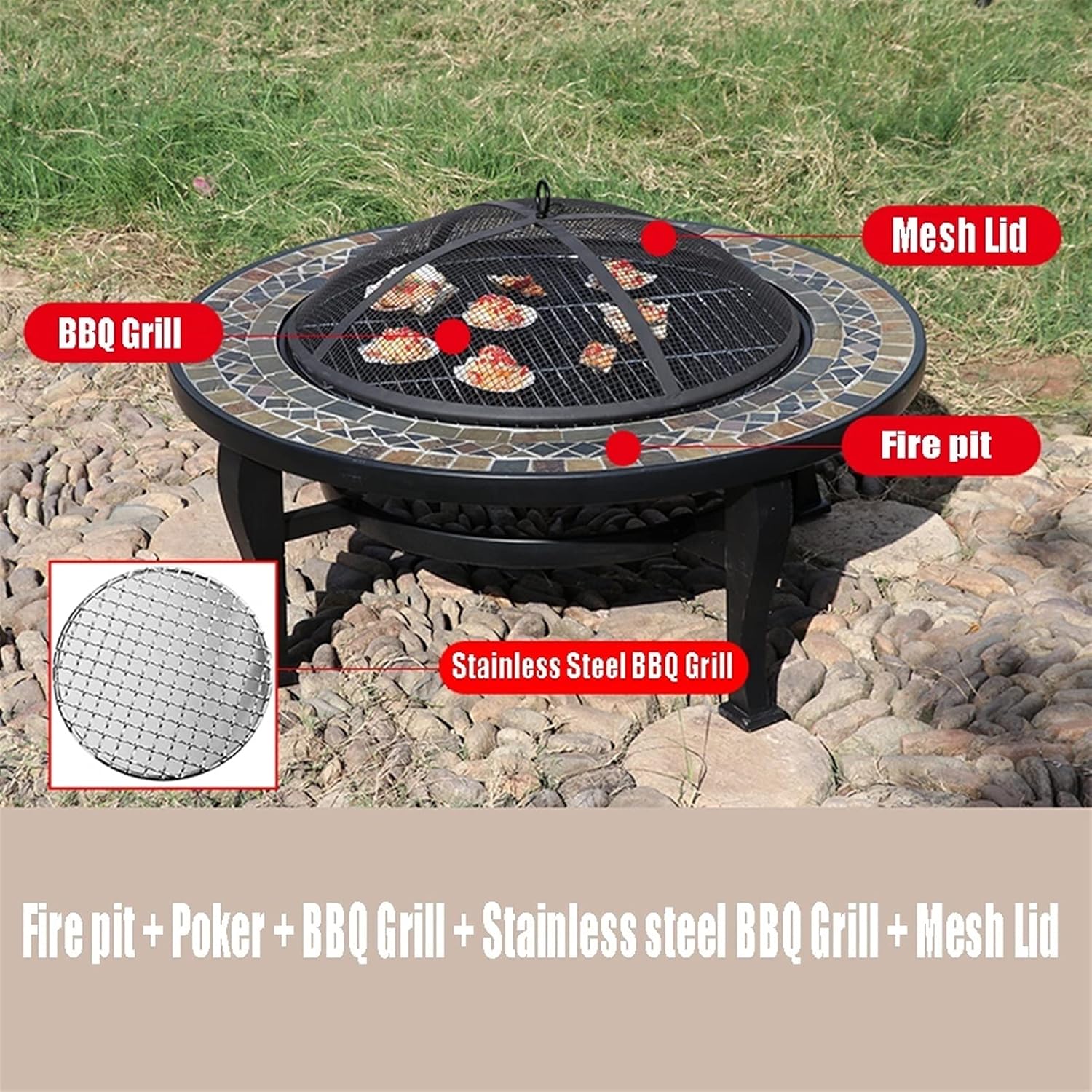 Outdoor Fire Pit Garden Wood Burning Fire Bowl, Portable Outdoor Heating Fireplace, Used for Outdoor Cooking and Campfire, 86cm/33.9