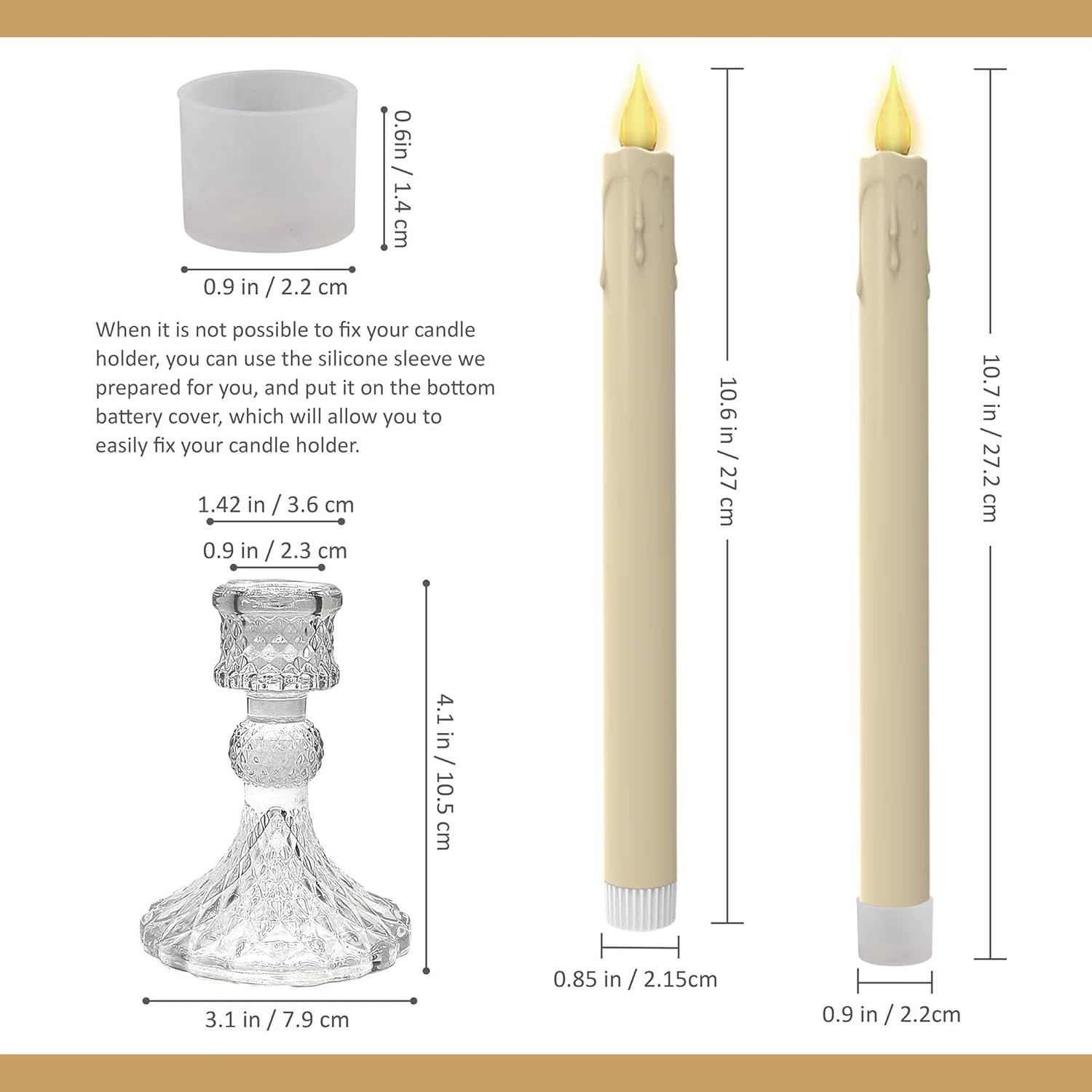Flameless LED Taper Candles with Diamond Base Light - Hexagon Glass Holder, Remote Timer 2AA Battery Operated 500+ Hours for Thanksgiving/Xmas Decor, Wedding Centerpiece (Ivory, 6 Pack)