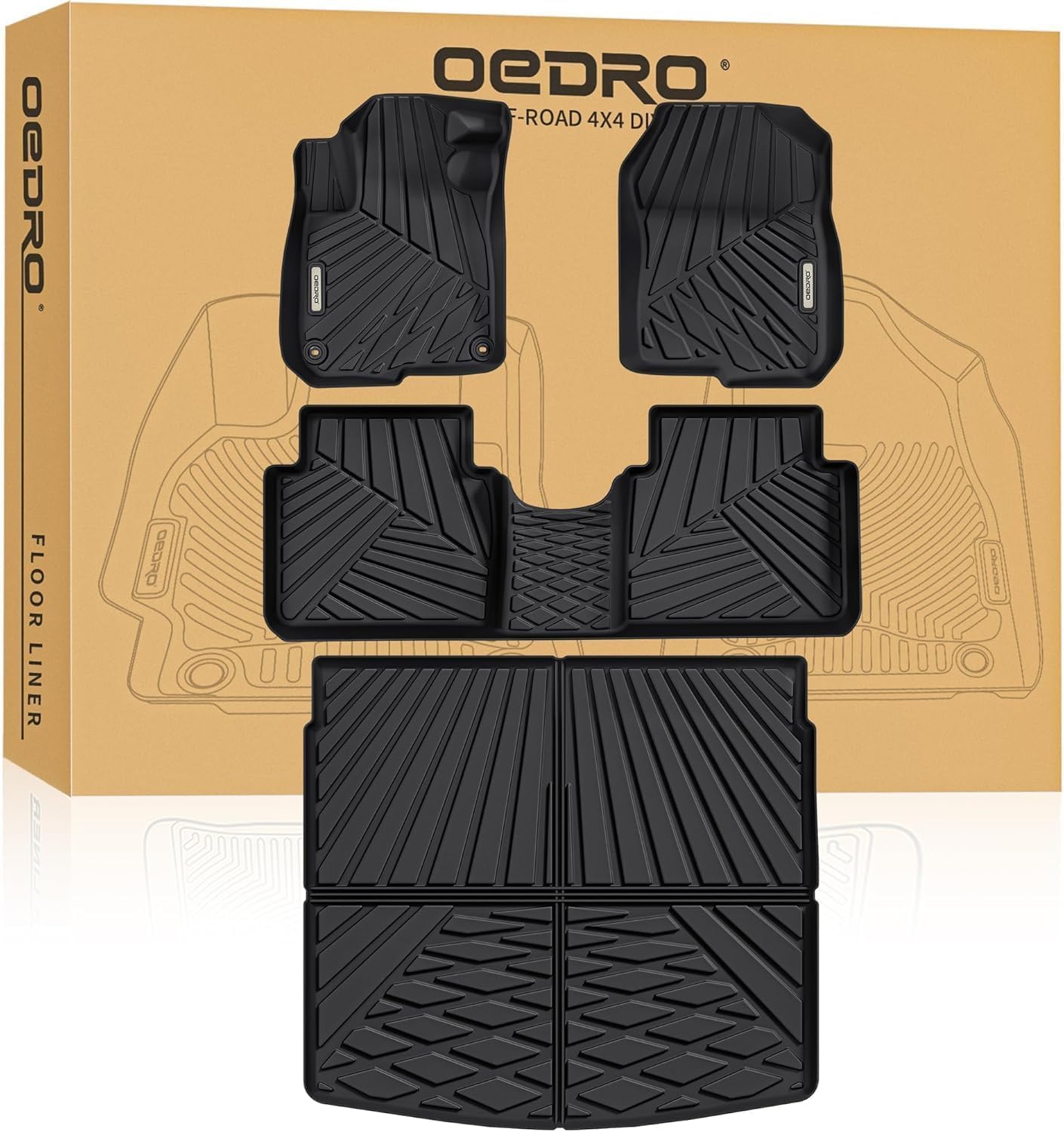 OEDRO Floor Mats Set Fit for 2017-2022 Honda CR-V (NOT for Hybrid), TPE All-Weather Custom Fit for Front, Rear & Cargo Mat in Upper(Highest) Position, Honda CRV Mats Accessories, Black