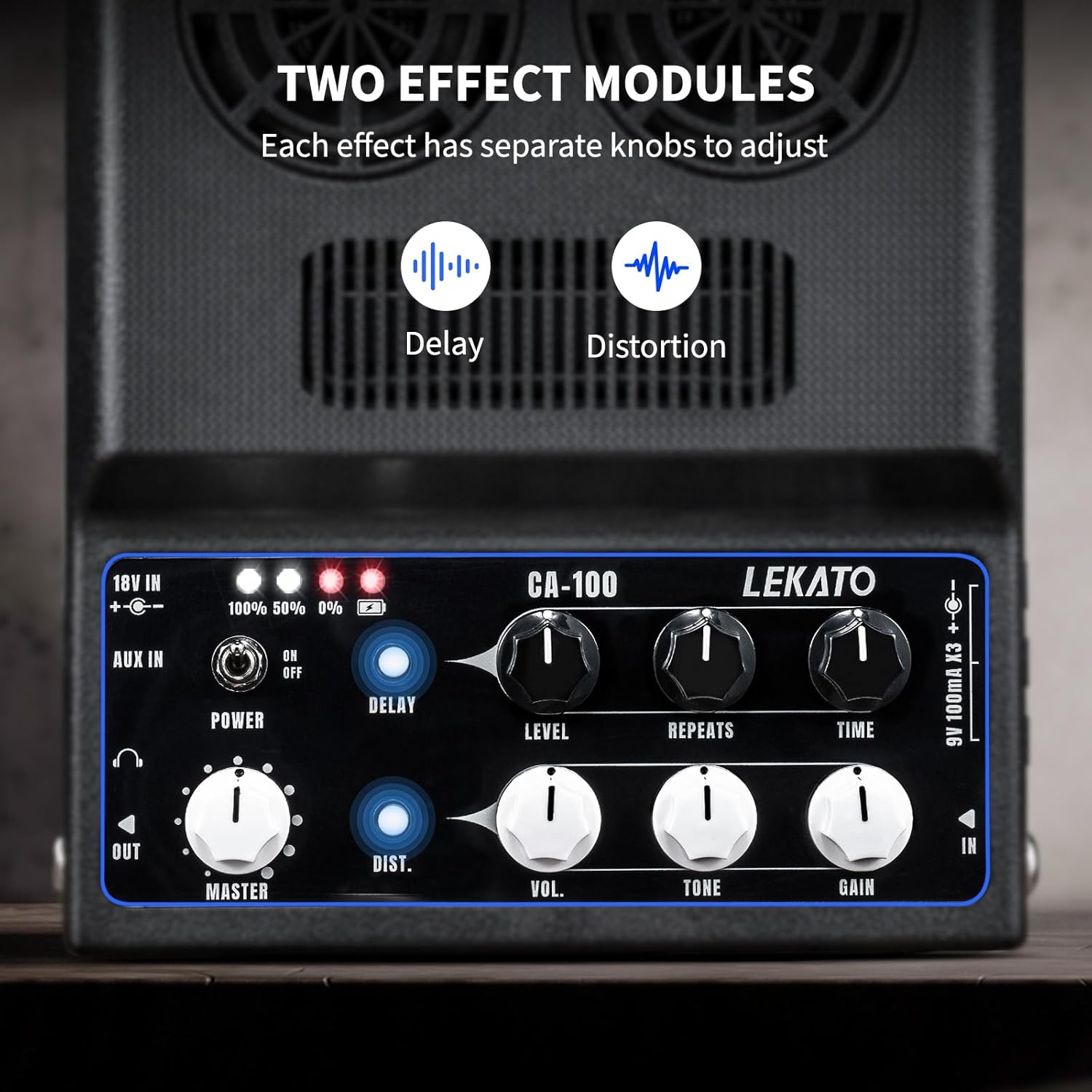 LEKATO Electric Guitar Amp, Rechargeable Guitar Amp 20W, Distortion, Delay Effect, Bluetooth, Guitar Amp Combo for Daily Practice, Travel