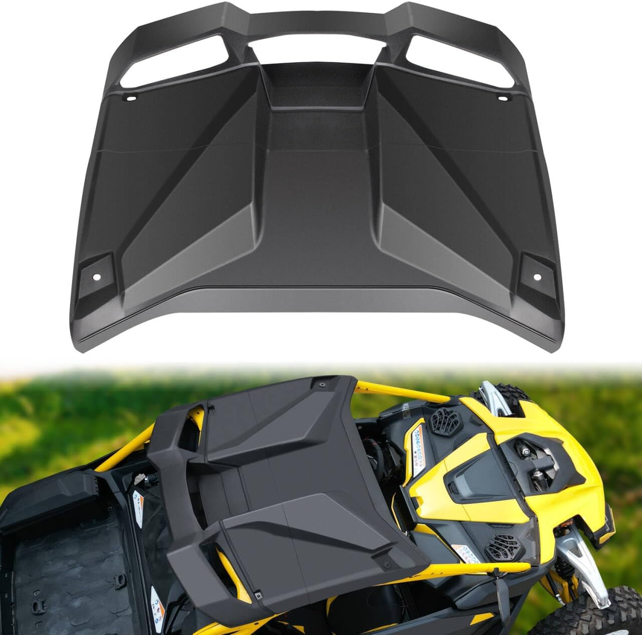 UTV Hard Roof Compatible with Can-Am Maverick R 2024 2025 Accessories, 2-Pieces Combined Sport Sun Visor Hard Roof Top Replace 705015973, 705015974(for 2 Seater)