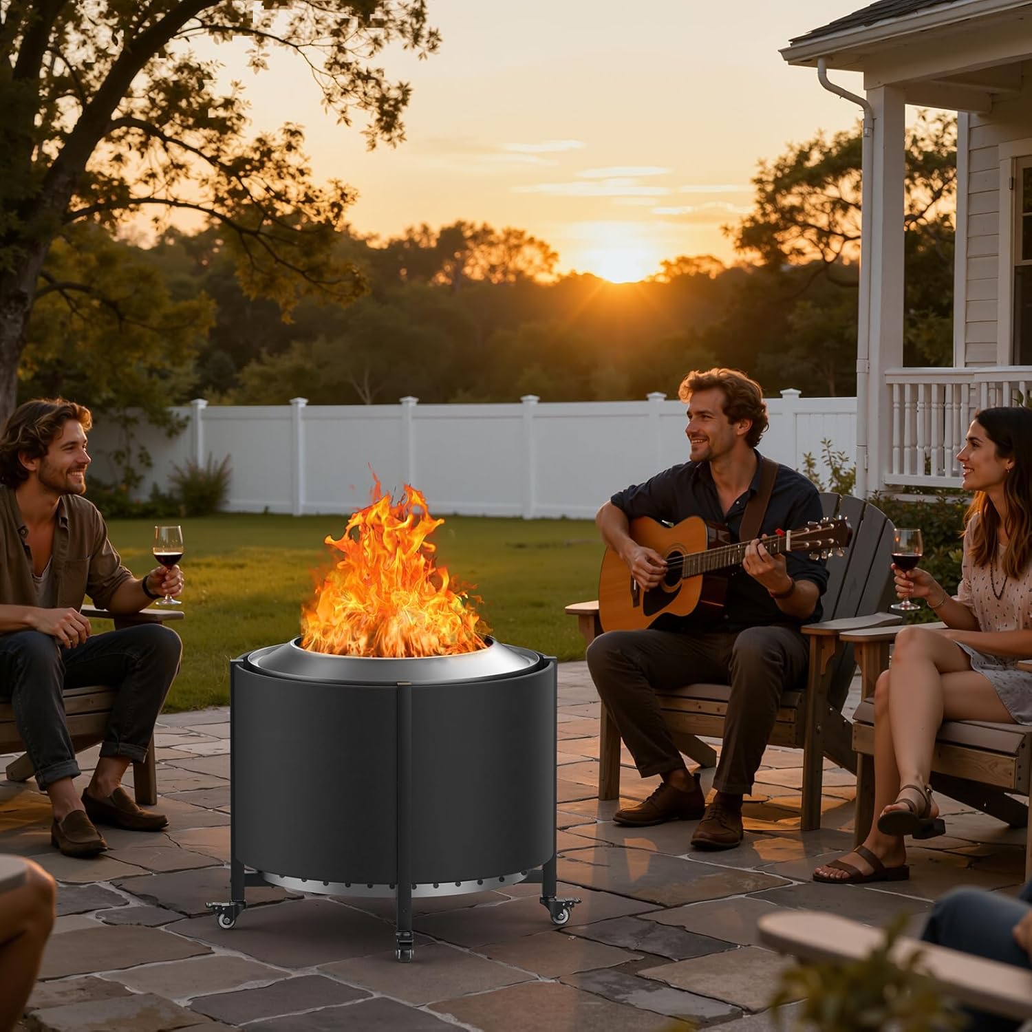 Riian Fire Pit Surround Tabletop for Solo Stove Bonfire,Wood Burning Fire Pit Surround Table for Outdoor,Small Patio, FirePit Accessories for Solo Stove Bonfire