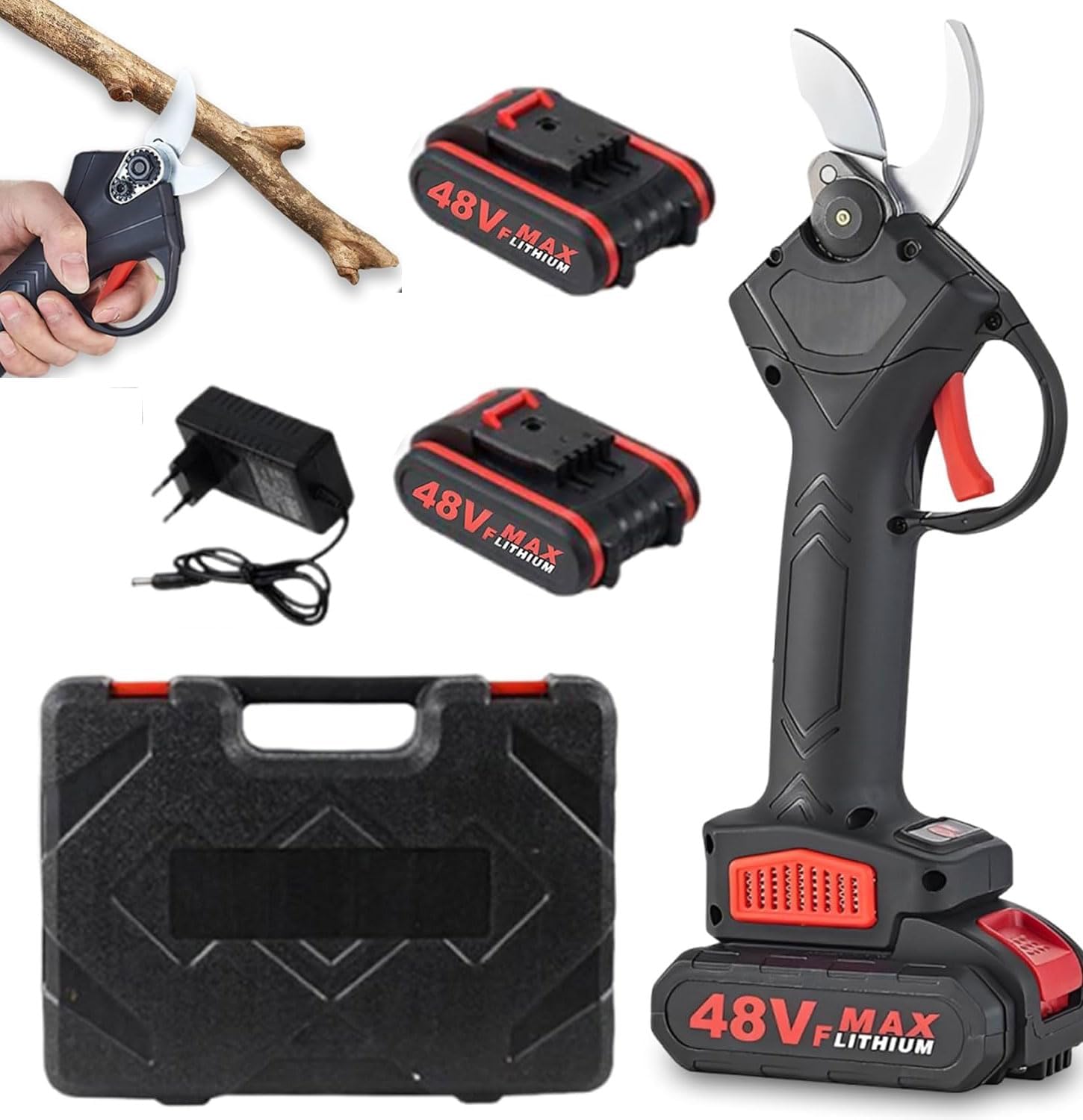 Electric Pruning Shears, Portable Power Shears, 1.2 in Cutting Diameter Cordless Power Pruner, Electric Pruning Shears Branch Cutter for Gardening, Fruit Trees, Yard, Lawn (2 Battery)