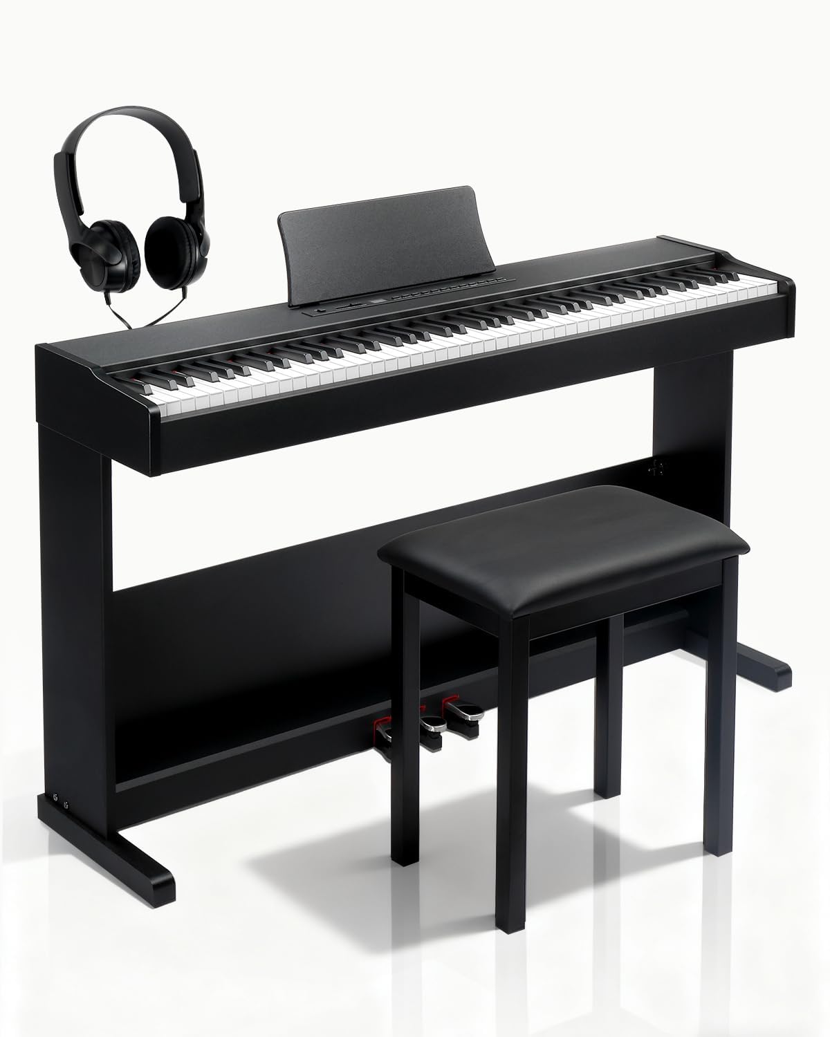 Ktaxon Fully Weighted Keyboard Piano 88 Keys Electric Piano with Bench, Headphones, Musical Sheet Clip, Sticker, Dust Cover, Upright Keyboard with Bluetooth & MIDI, Split Mode, Metronome & Transpose