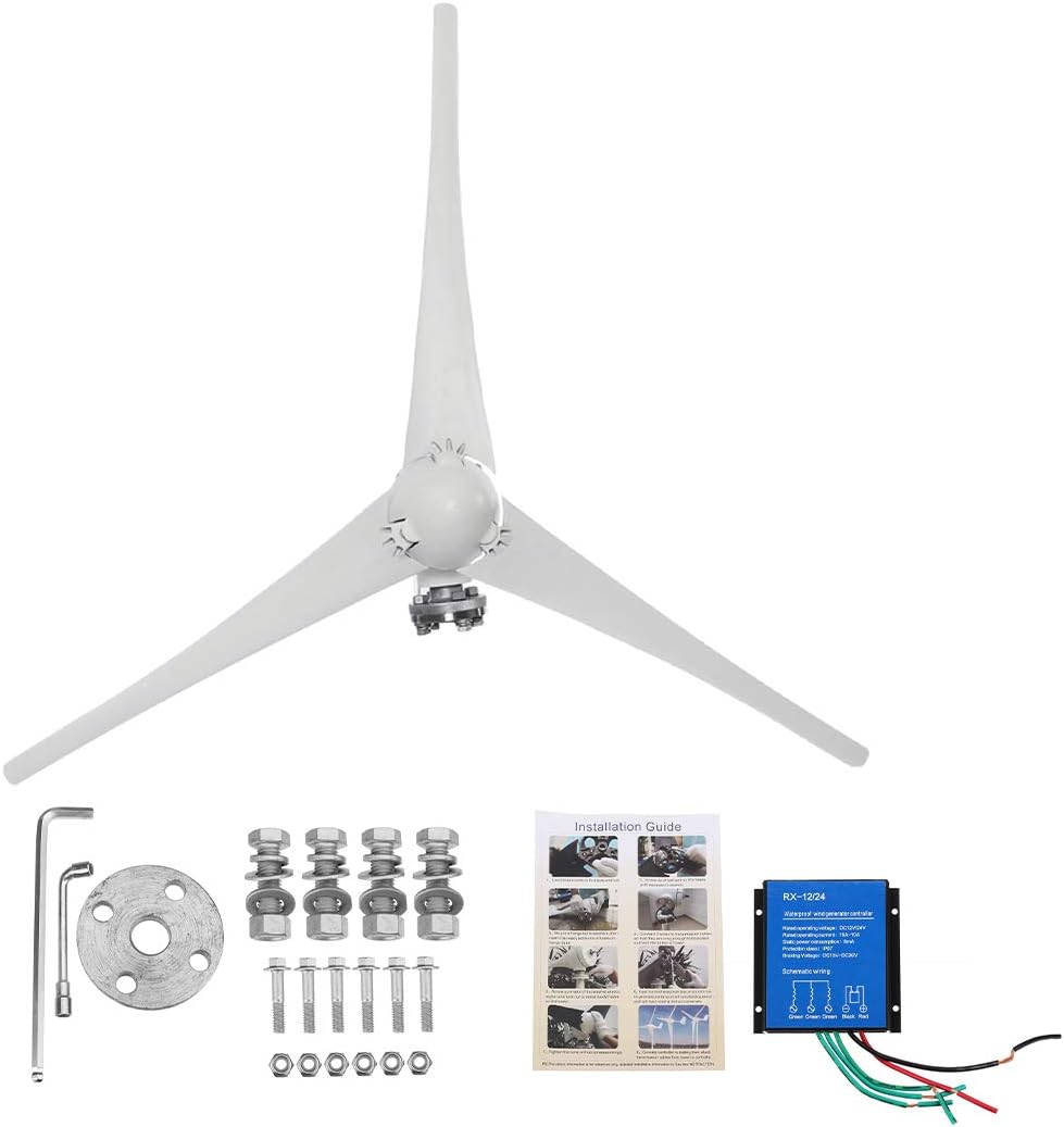 SISHUINIANHUA 2400W 3 Blades DC 12V 24V Wind Turbine Generator Kit with Charge Controller with Magnetic Bearing Alternator for Home Or Camping,12v