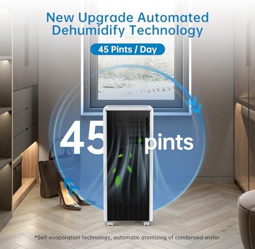 8,000 BTU Portable Air Conditioner, 3 in-1 Stand-Up AC Unit with Remote Control, Cools Rooms up to 350 Sq. Ft., Built-in Dehumidifier & Fan Modes, Window Installation Kit, Black