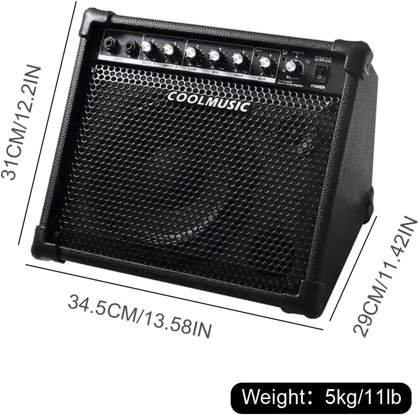 Coolmusic Drum Amplifier 30W, Wireless Electric Drum Speaker Keyboard Amp with 3-Band EQ and DI Out