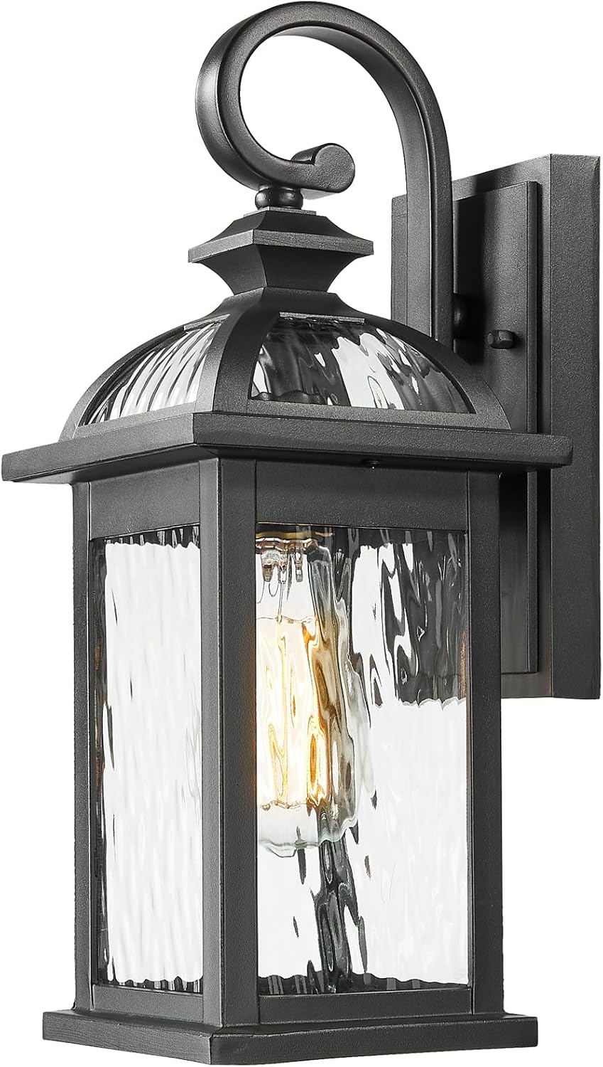 Outdoor Sconce Lights Waterproof Outside Light Fixtures for House Matte Black Finish Water Ripple Glass 21 Inch Large Garage Outdoor Wall Lamp E26 Socket