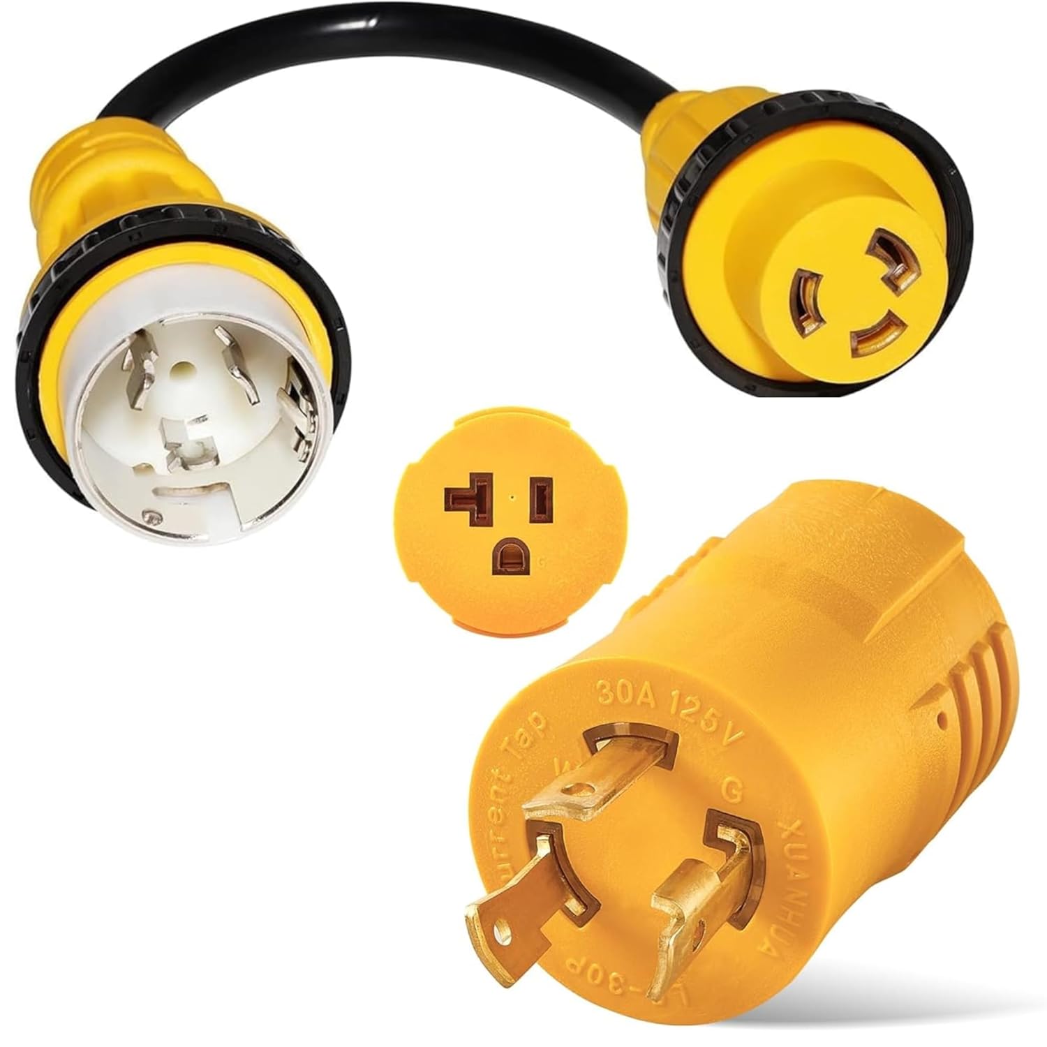 Marine Shore Power Dogbone Adapter, Marine 50A SS2-50P to 30A L5-30R with Locking Ring, NEMA L5-30P to 5-15/20R RV Generator Adapter Marine 30 Amp to 110 15 Amp Household Regular,