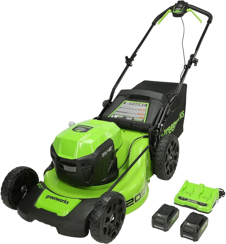 Efficient & Eco-Friendly Cordless Lawn Mower with LED Headlights, Dual Batteries & Rapid Charger