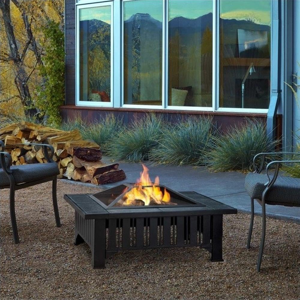 Contemporary Wood Burning Fire Pit in Black Finish