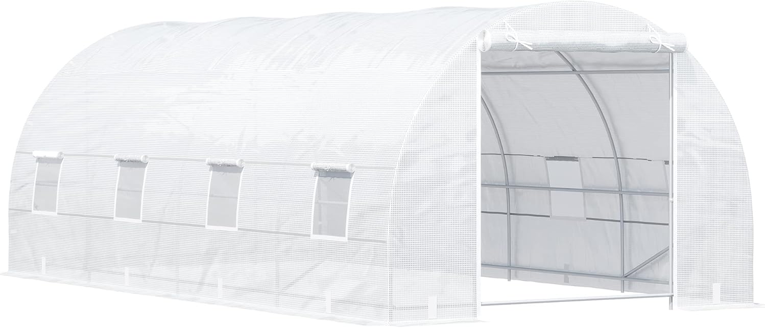 20' x 10' Large Walk-in Greenhouse with Roll-Up Door & Windows, Heavy Duty Steel Frame Garden Hot House for Growing Plants