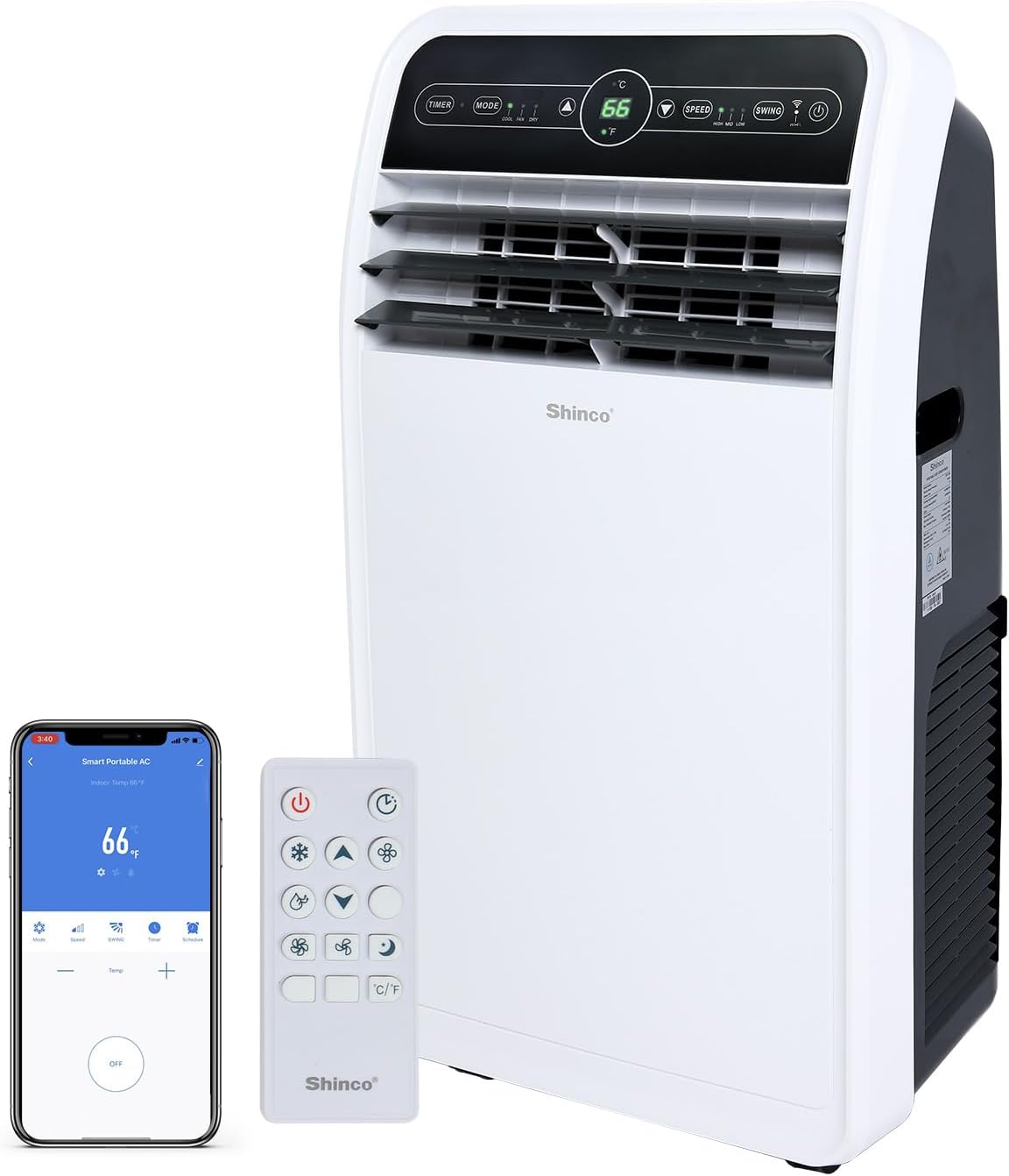 Shinco 10,000 BTU Portable Air Conditioner, Portable AC Unit with Built-in Cool, Dehumidifier & Fan Modes for Room up to 300 sq.ft, RC, Wi-Fi Enabled, 24 Hour Timer, Window Kit