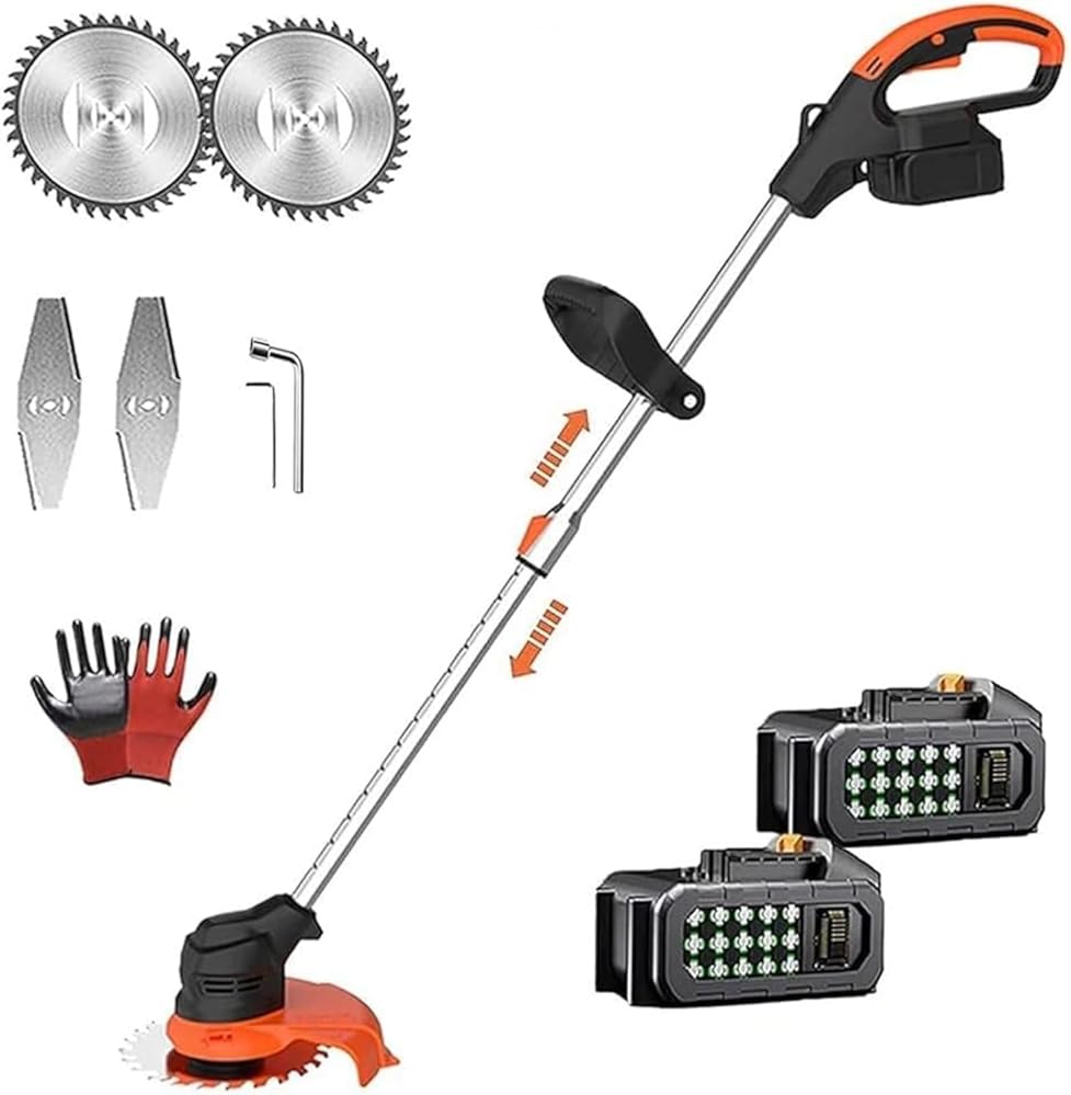 Electric Lawn Mower with 2 Pieces 3000mAh Large Battery Powered 1800W Brushless Motor Lawn Mower Lawn Mower Weed Whacker Height Adjustable Garden Weed