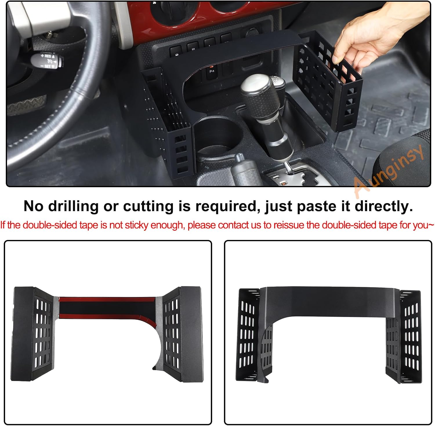 Aunginsy Center Console Gear Storage Box Basket Fit Toyot@a FJ Cruiser 2007-2024 Aluminum Gear Shift Side Storage Baskets Center Console Organizer Tray Armrest Storage Box Basket Interior Accessories