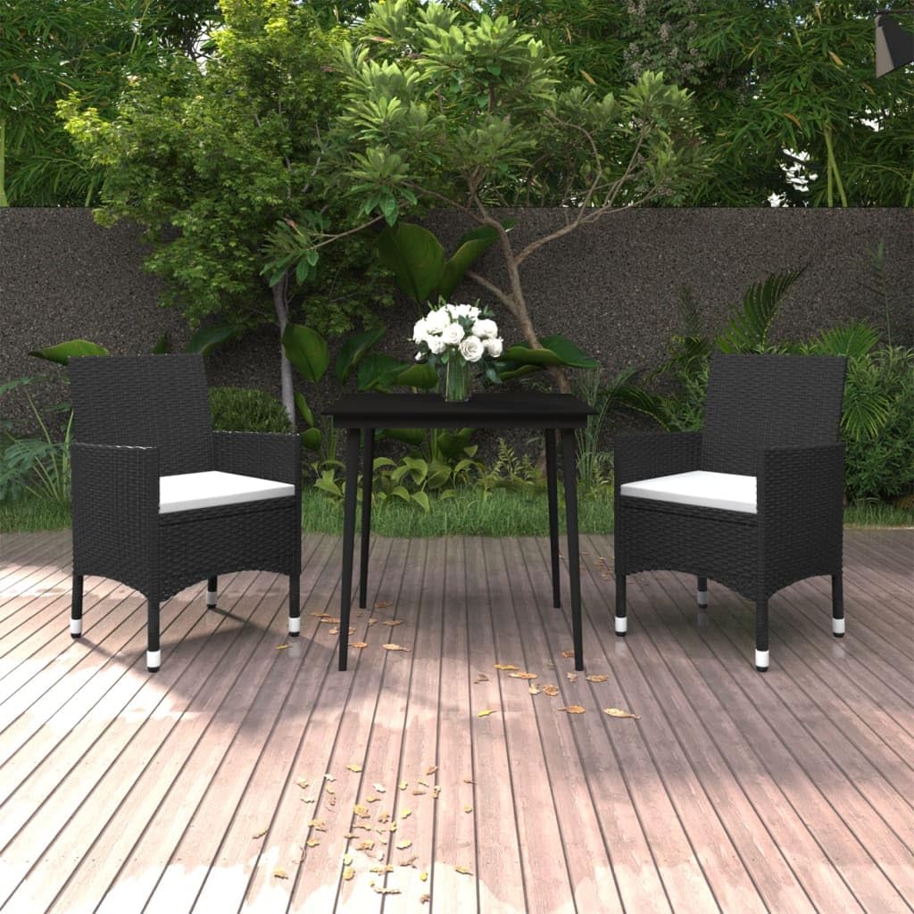 3 Piece Patio Dining Set with Cushions Poly Rattan and Glass,Stylish Patio Dining Set: Premium Comfort and Durability for Outdoor Entertainment Furniture Sets for Patio, Lawn & Garden