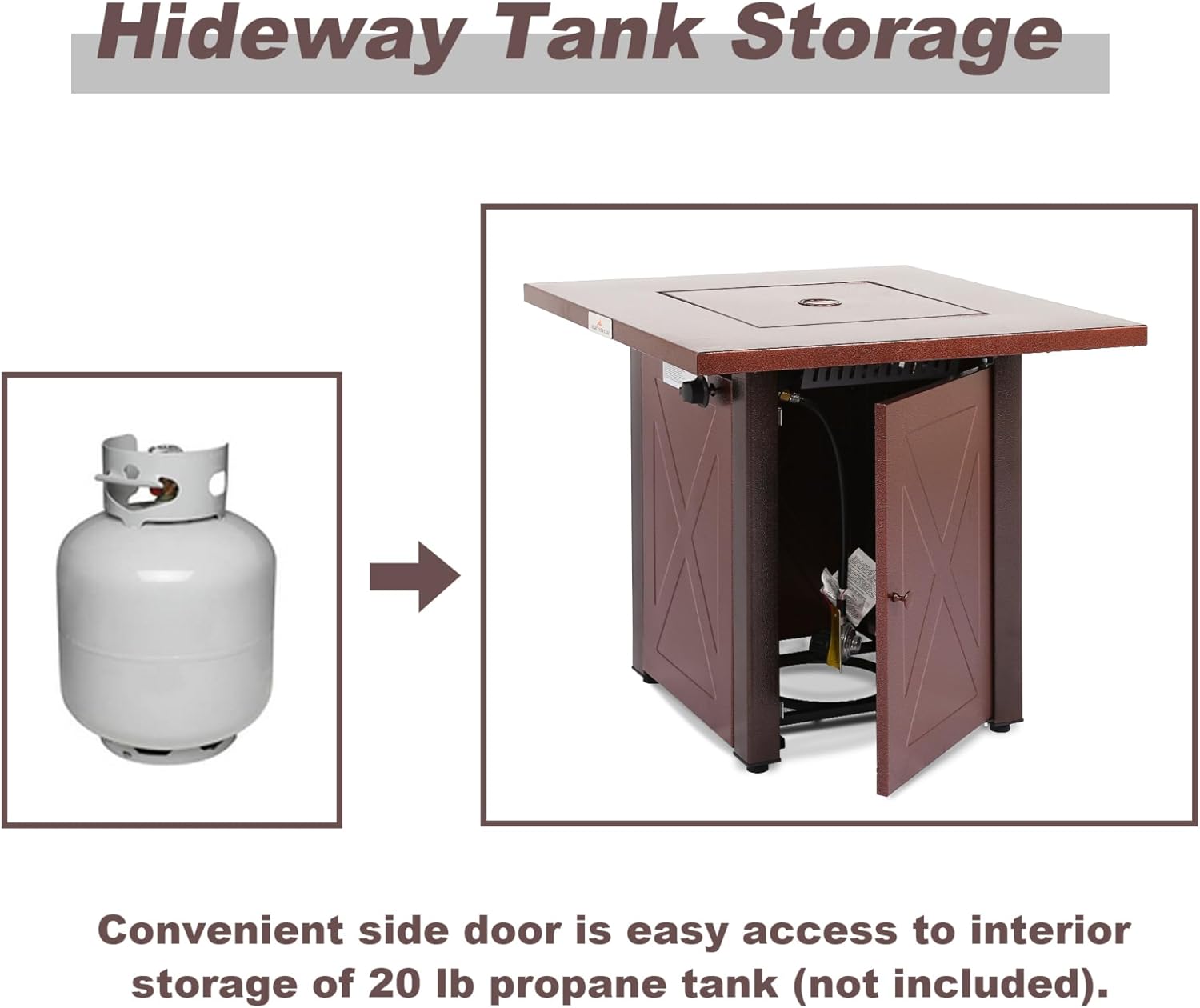 28 Inch Outdoor Propane Fire Pit Table, 50,000 BTU Square Gas Fire Table, Brown Hammered Gold Finish, Rust-Resistant Steel, Brown Finish, for Patio and Backyard Heating with Lava Rocks and Lid