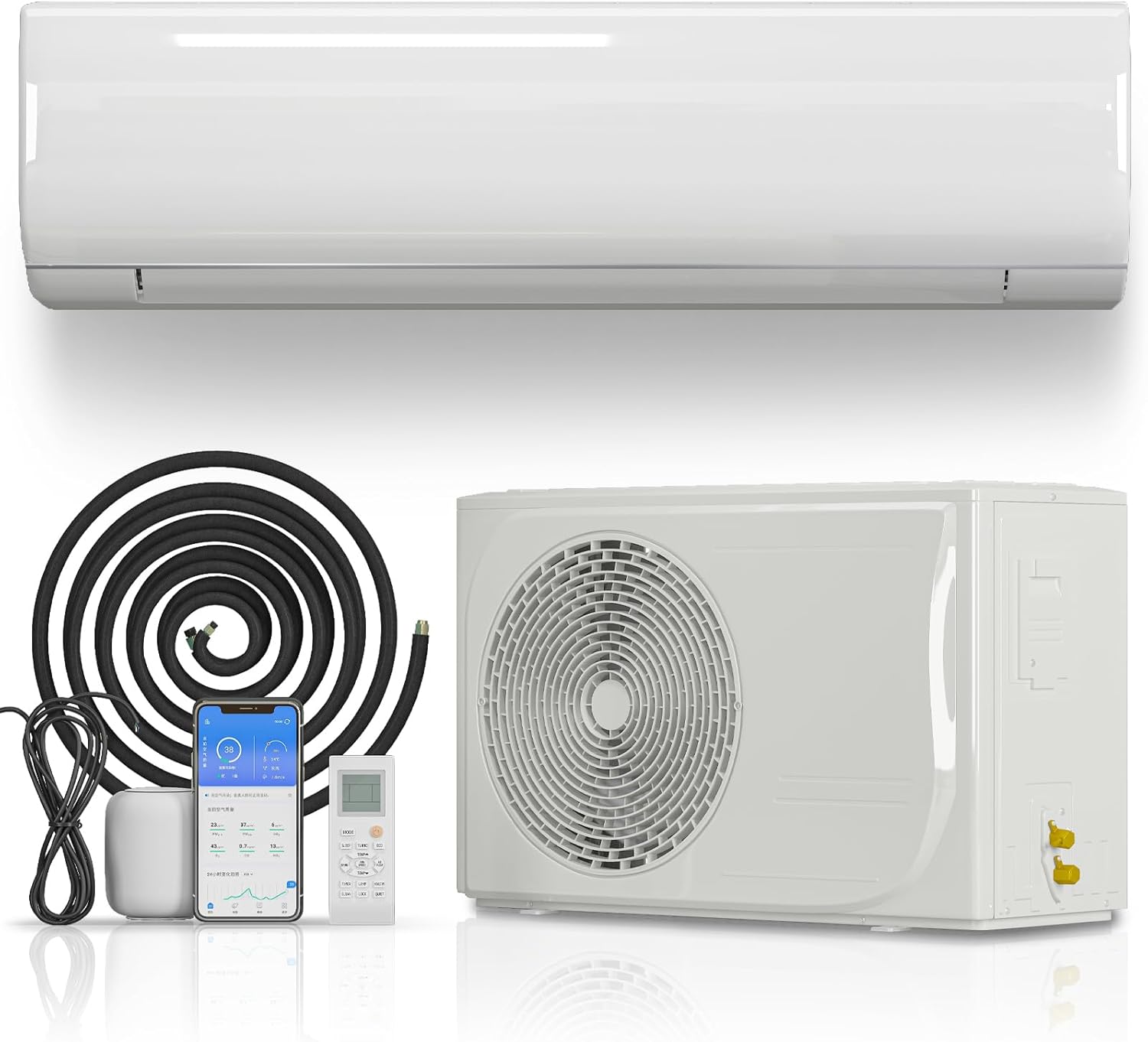 Split System Air Conditioner & Heater, 12000 BTU Split Air Conditioner with compressor and heat pump, 19 SEER2, WIFI Enabled, Remote Control, White