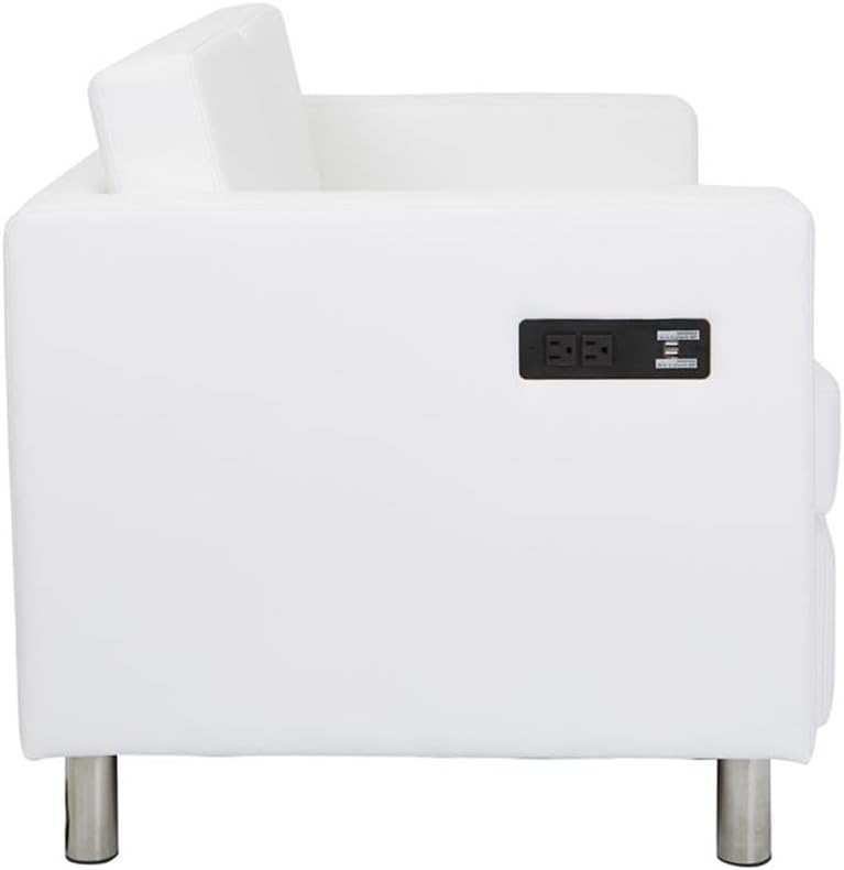 Office Star Products Atlantic Loveseat with Dual Charging Station in Dillon Snow White Faux Leather